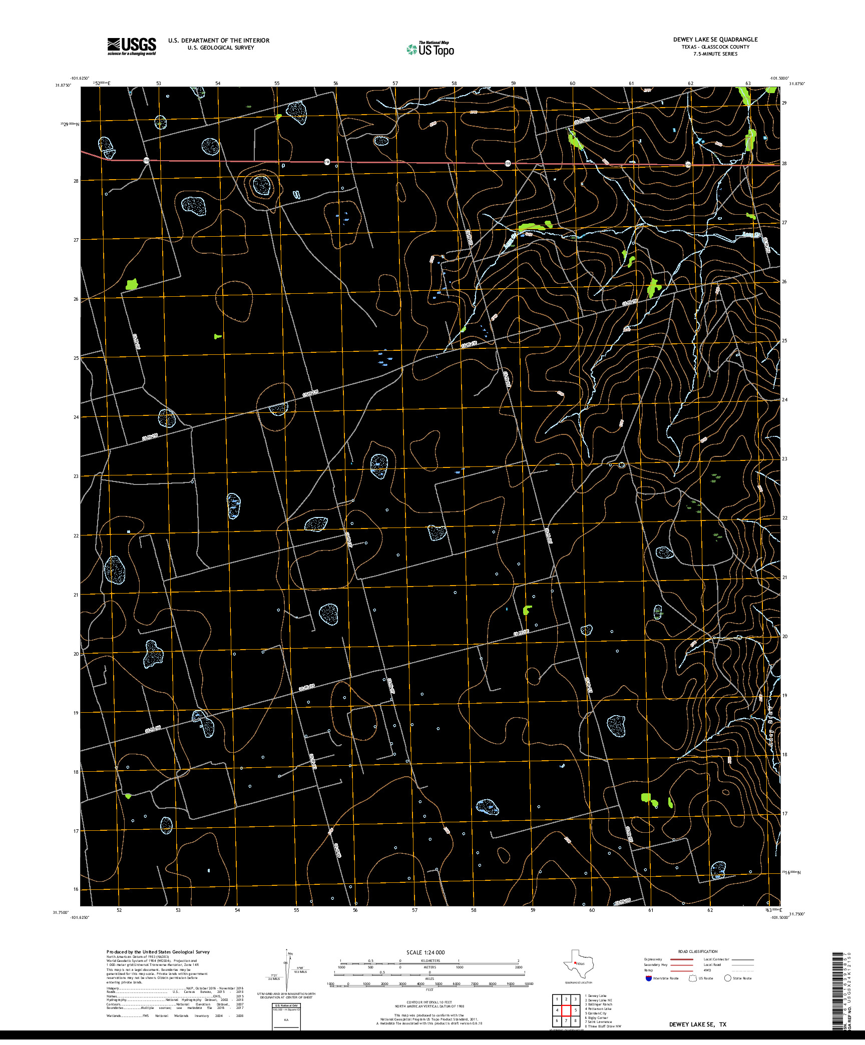 USGS US TOPO 7.5-MINUTE MAP FOR DEWEY LAKE SE, TX 2019