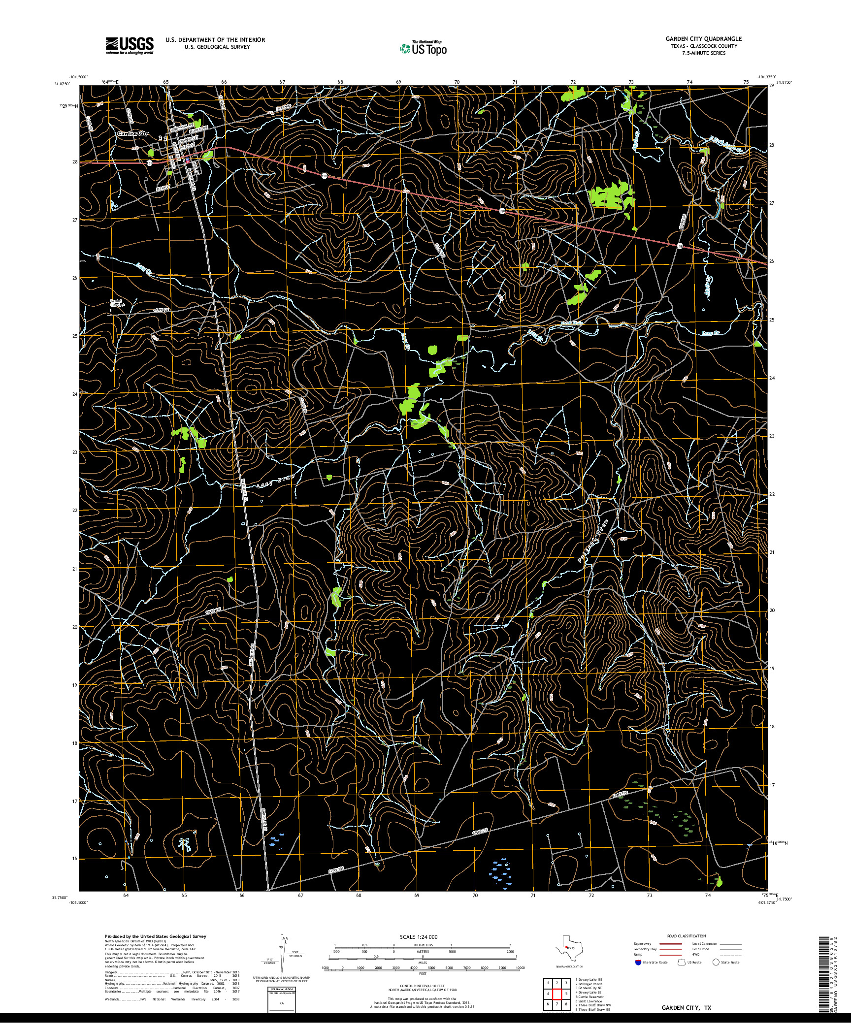 USGS US TOPO 7.5-MINUTE MAP FOR GARDEN CITY, TX 2019