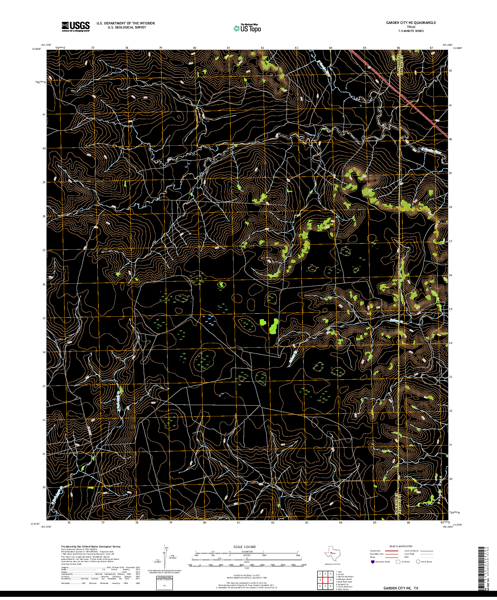 USGS US TOPO 7.5-MINUTE MAP FOR GARDEN CITY NE, TX 2019
