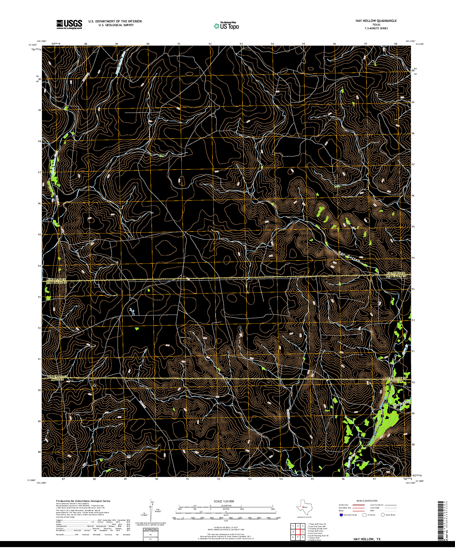 USGS US TOPO 7.5-MINUTE MAP FOR HAY HOLLOW, TX 2019