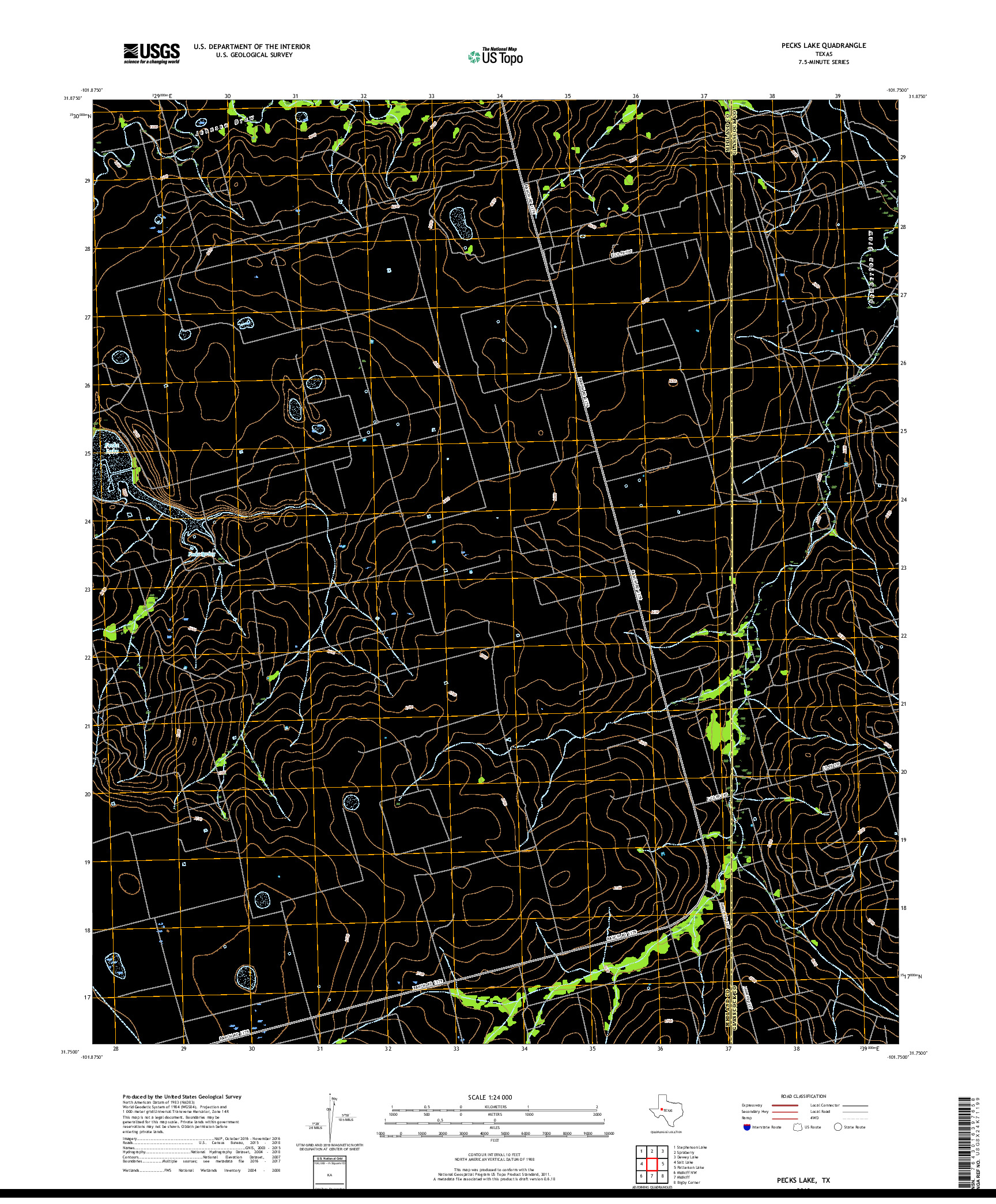 USGS US TOPO 7.5-MINUTE MAP FOR PECKS LAKE, TX 2019