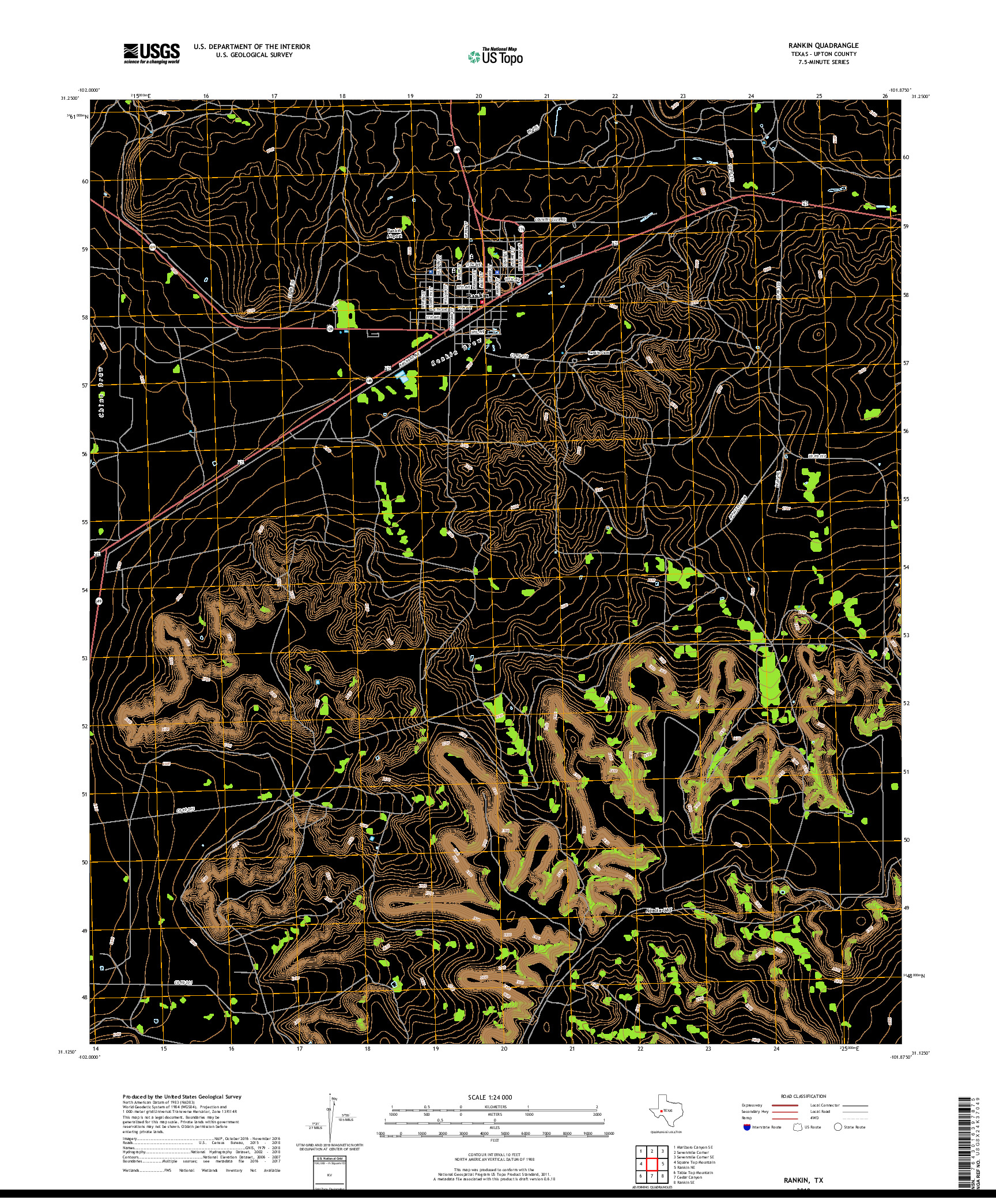 USGS US TOPO 7.5-MINUTE MAP FOR RANKIN, TX 2019