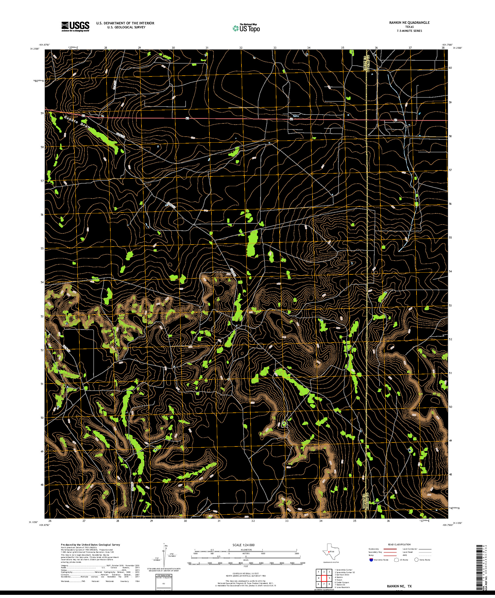 USGS US TOPO 7.5-MINUTE MAP FOR RANKIN NE, TX 2019