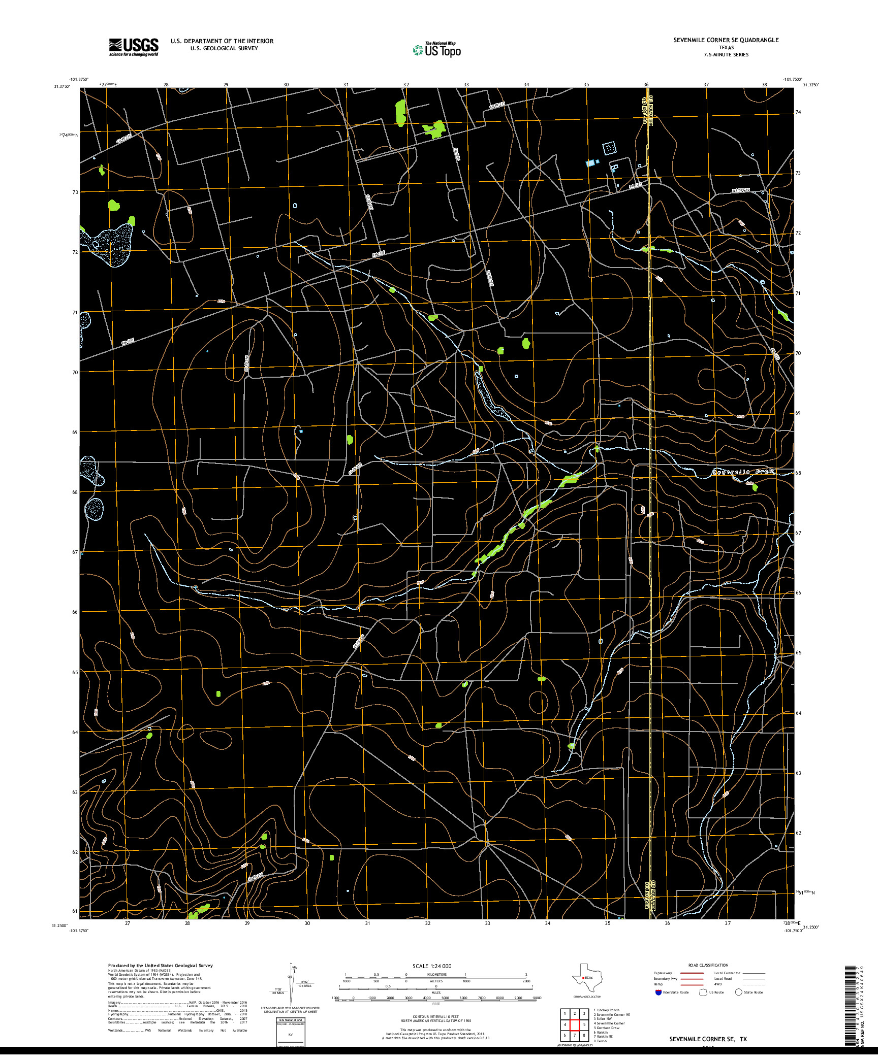 USGS US TOPO 7.5-MINUTE MAP FOR SEVENMILE CORNER SE, TX 2019