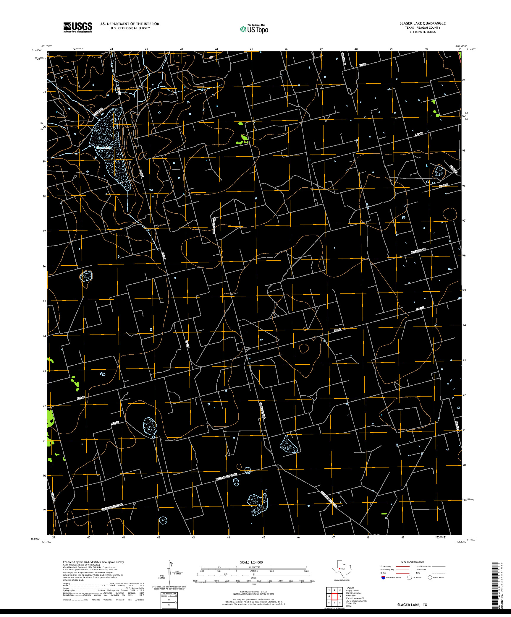 USGS US TOPO 7.5-MINUTE MAP FOR SLAGER LAKE, TX 2019