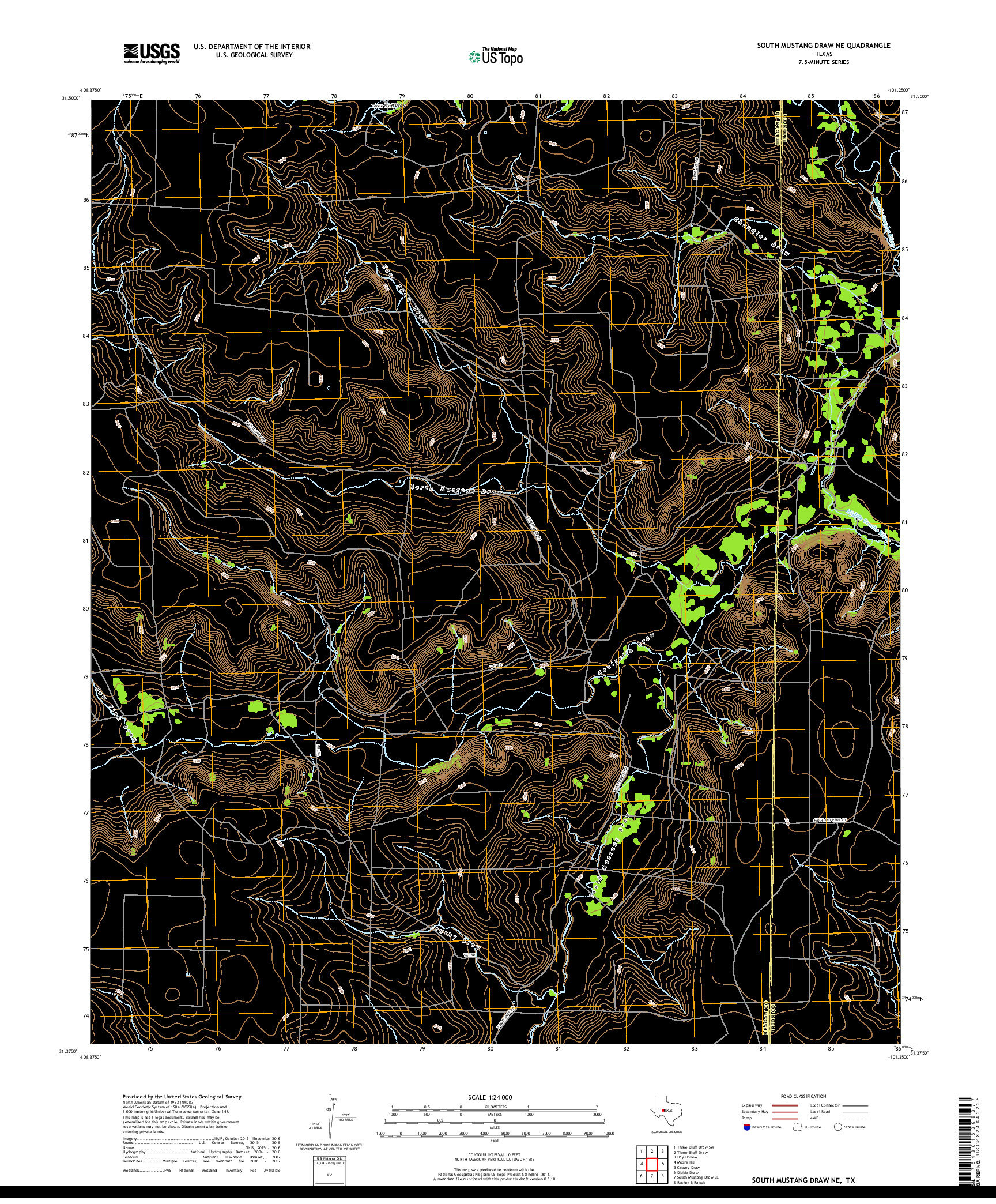 USGS US TOPO 7.5-MINUTE MAP FOR SOUTH MUSTANG DRAW NE, TX 2019