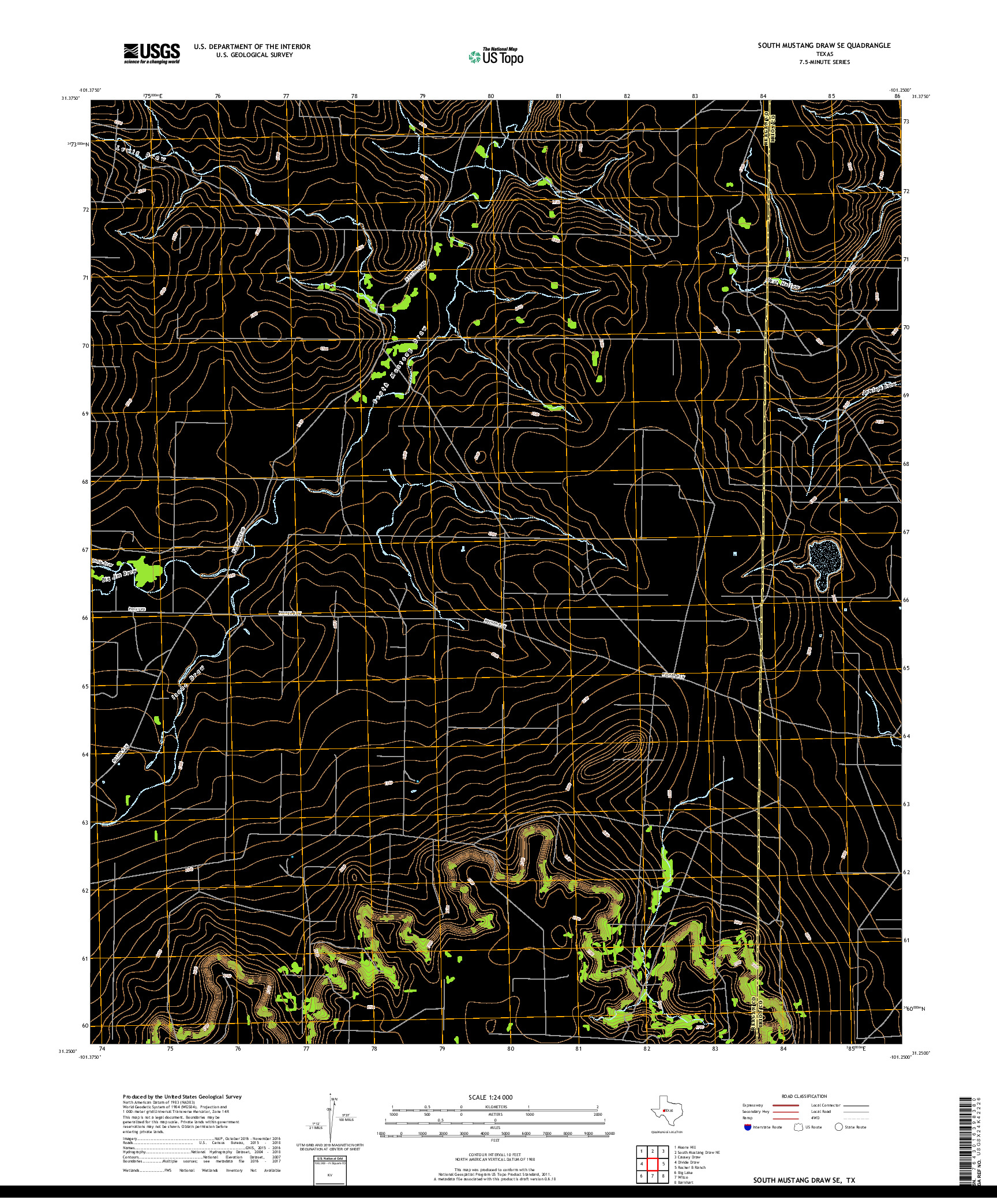 USGS US TOPO 7.5-MINUTE MAP FOR SOUTH MUSTANG DRAW SE, TX 2019