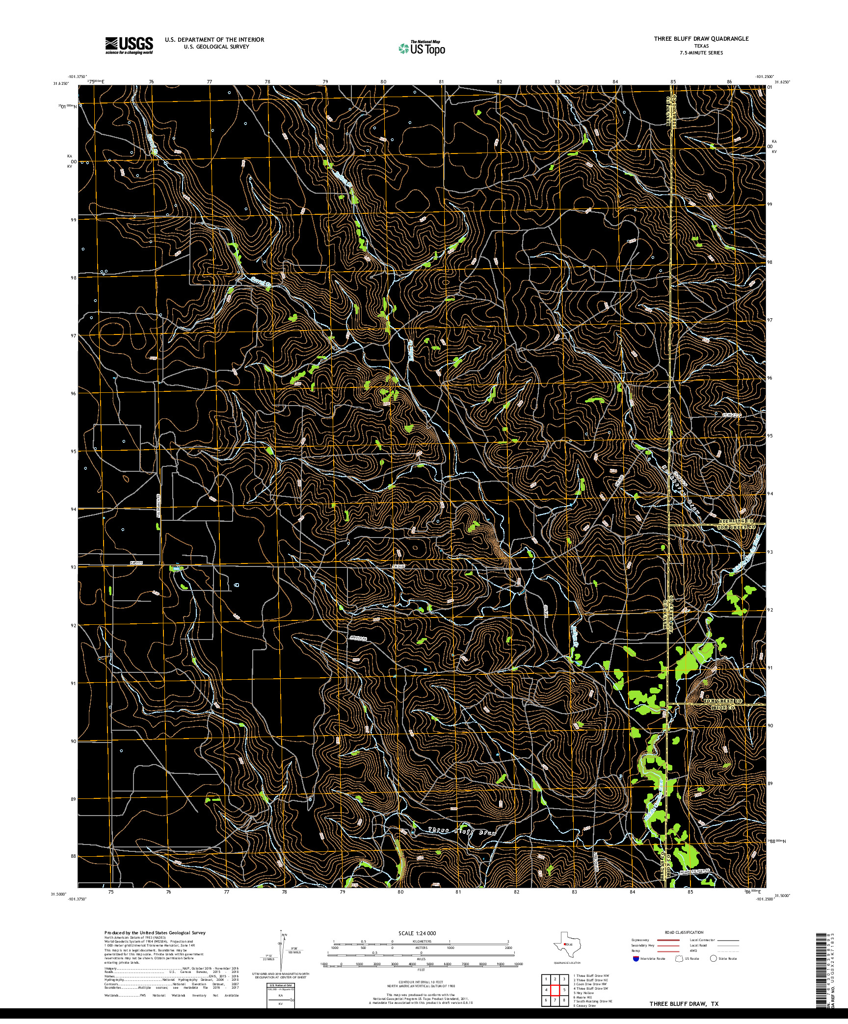 USGS US TOPO 7.5-MINUTE MAP FOR THREE BLUFF DRAW, TX 2019