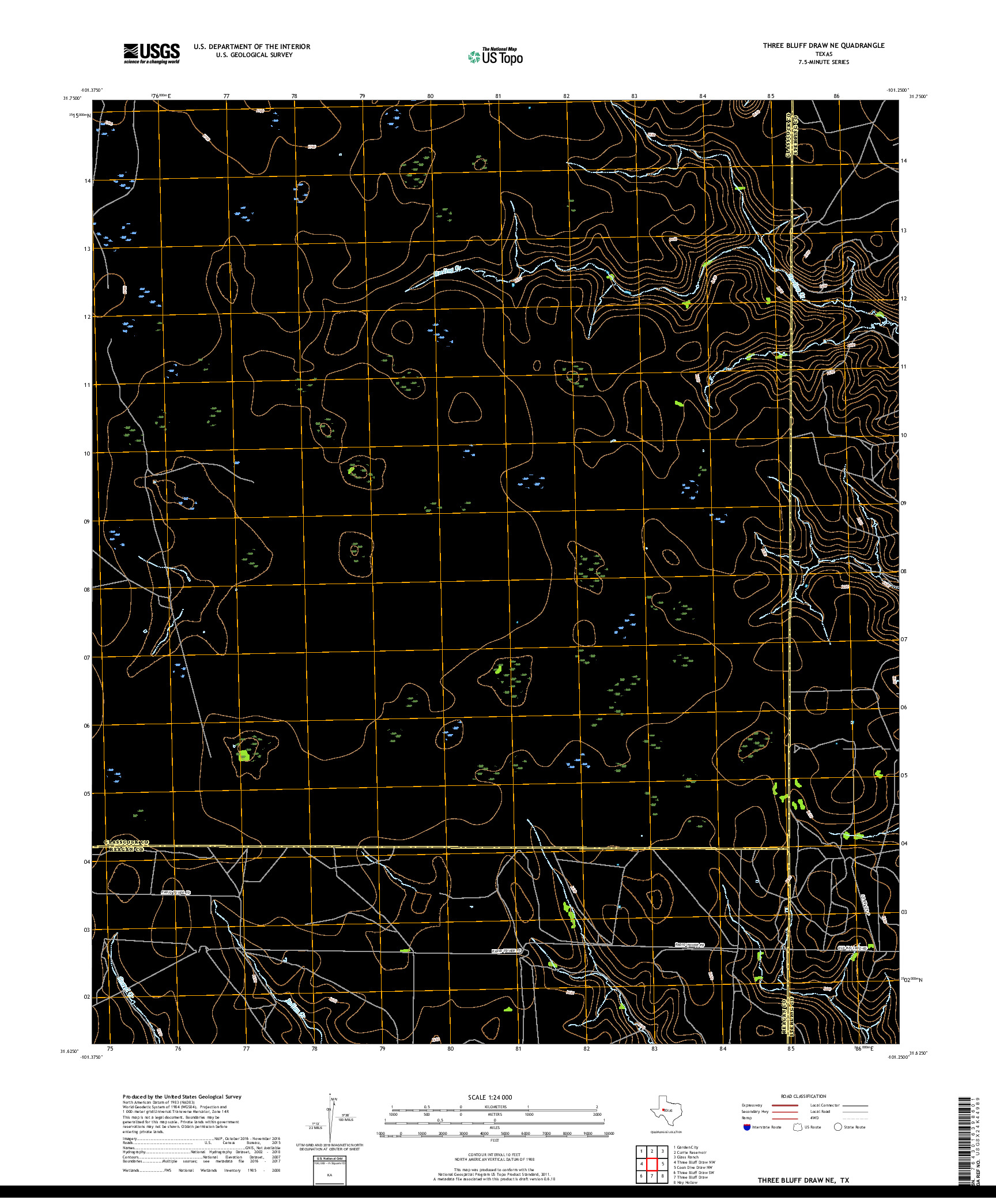 USGS US TOPO 7.5-MINUTE MAP FOR THREE BLUFF DRAW NE, TX 2019
