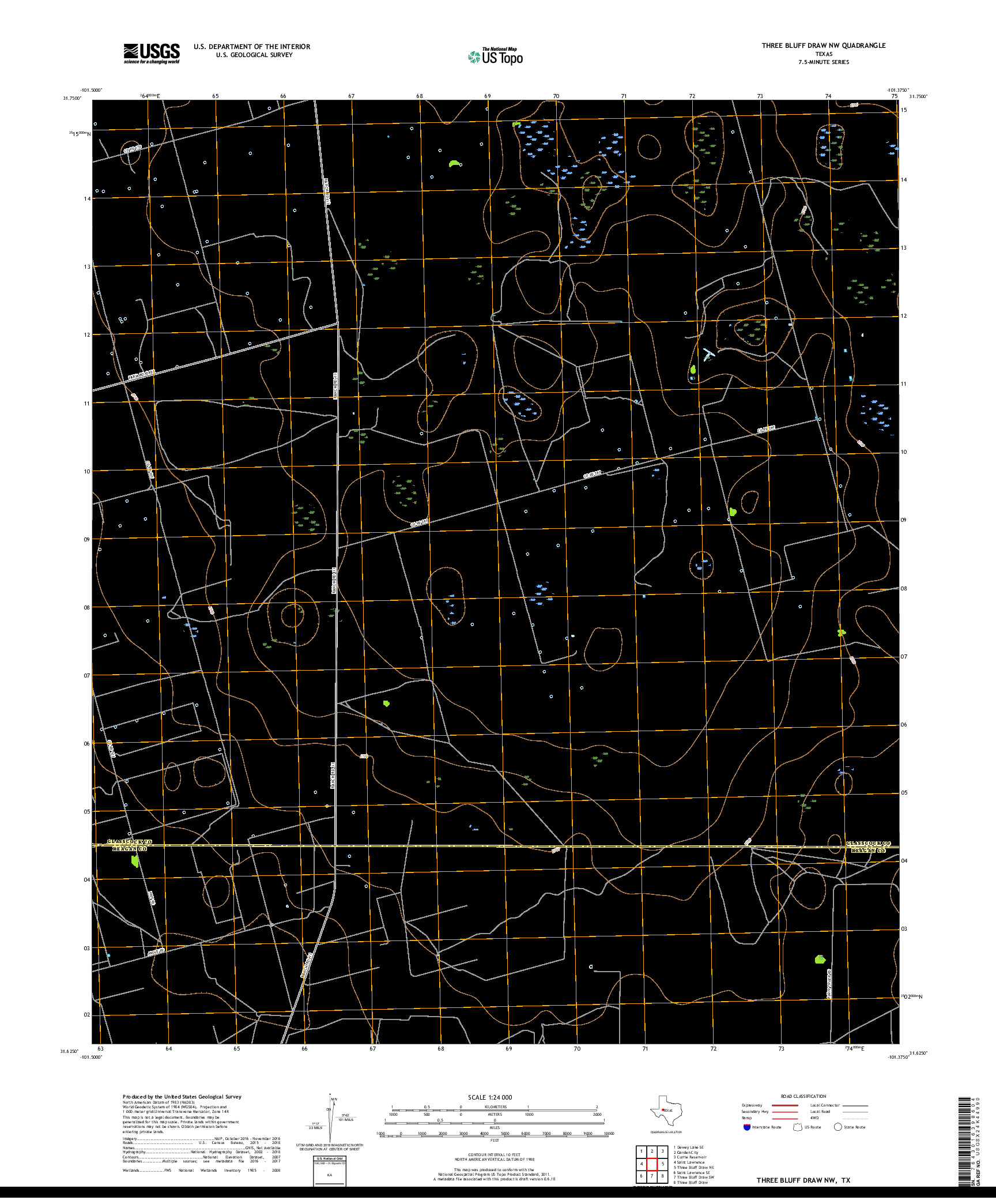 USGS US TOPO 7.5-MINUTE MAP FOR THREE BLUFF DRAW NW, TX 2019