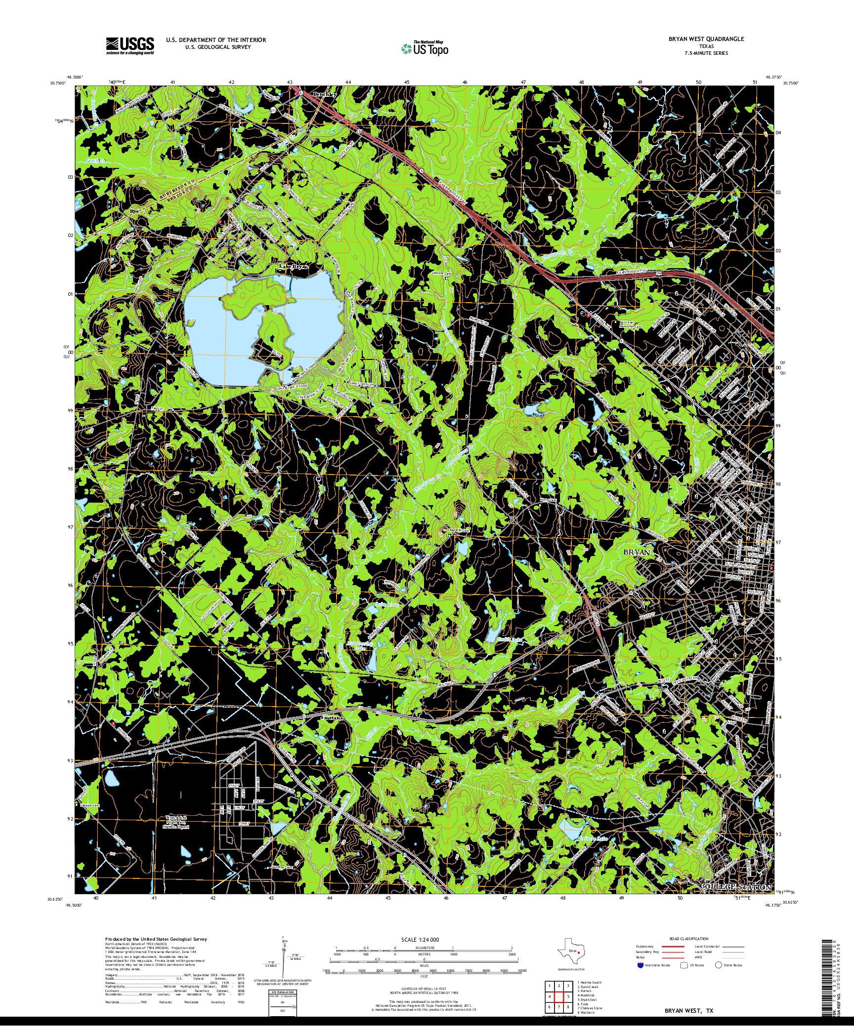 USGS US TOPO 7.5-MINUTE MAP FOR BRYAN WEST, TX 2019