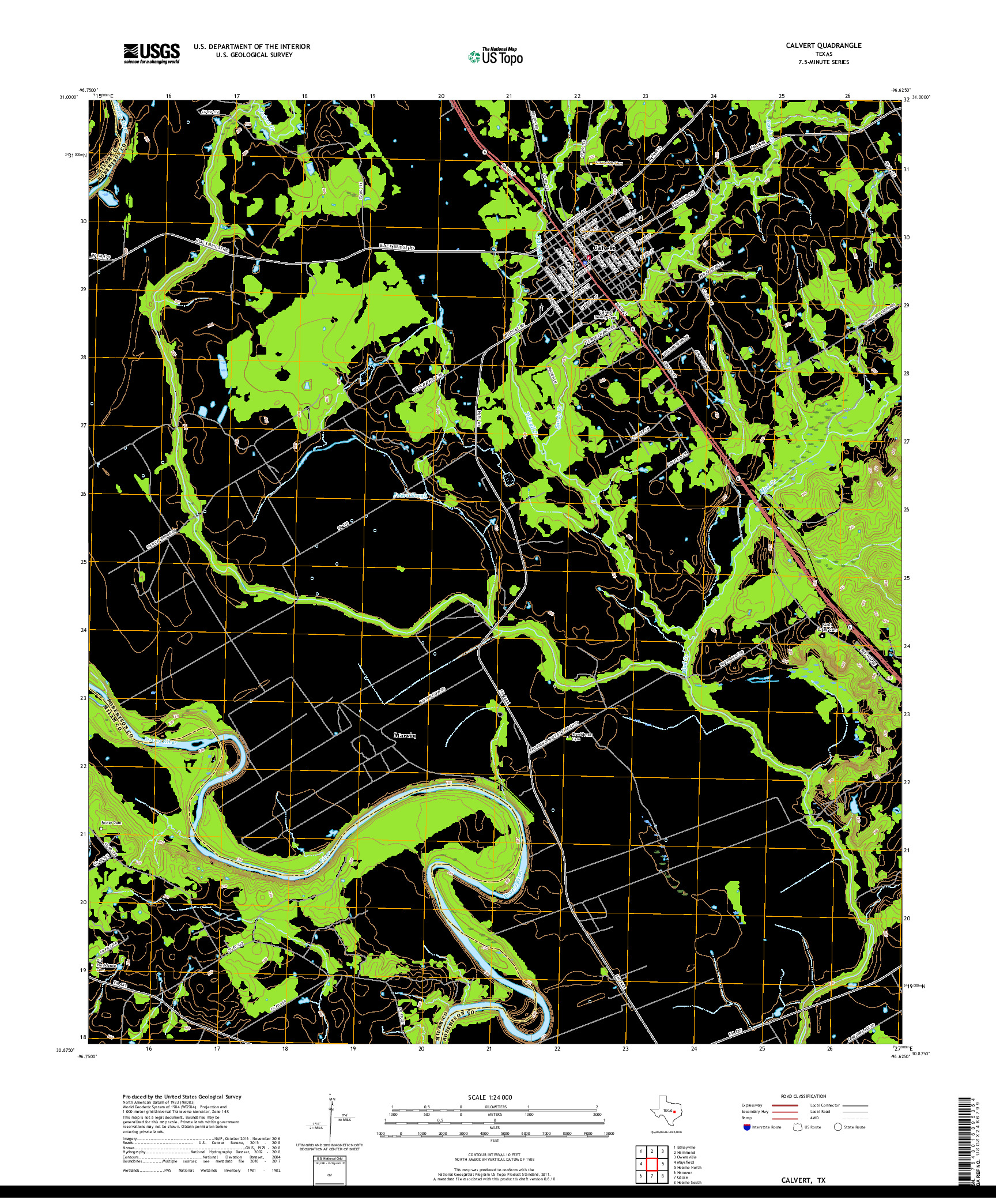 USGS US TOPO 7.5-MINUTE MAP FOR CALVERT, TX 2019