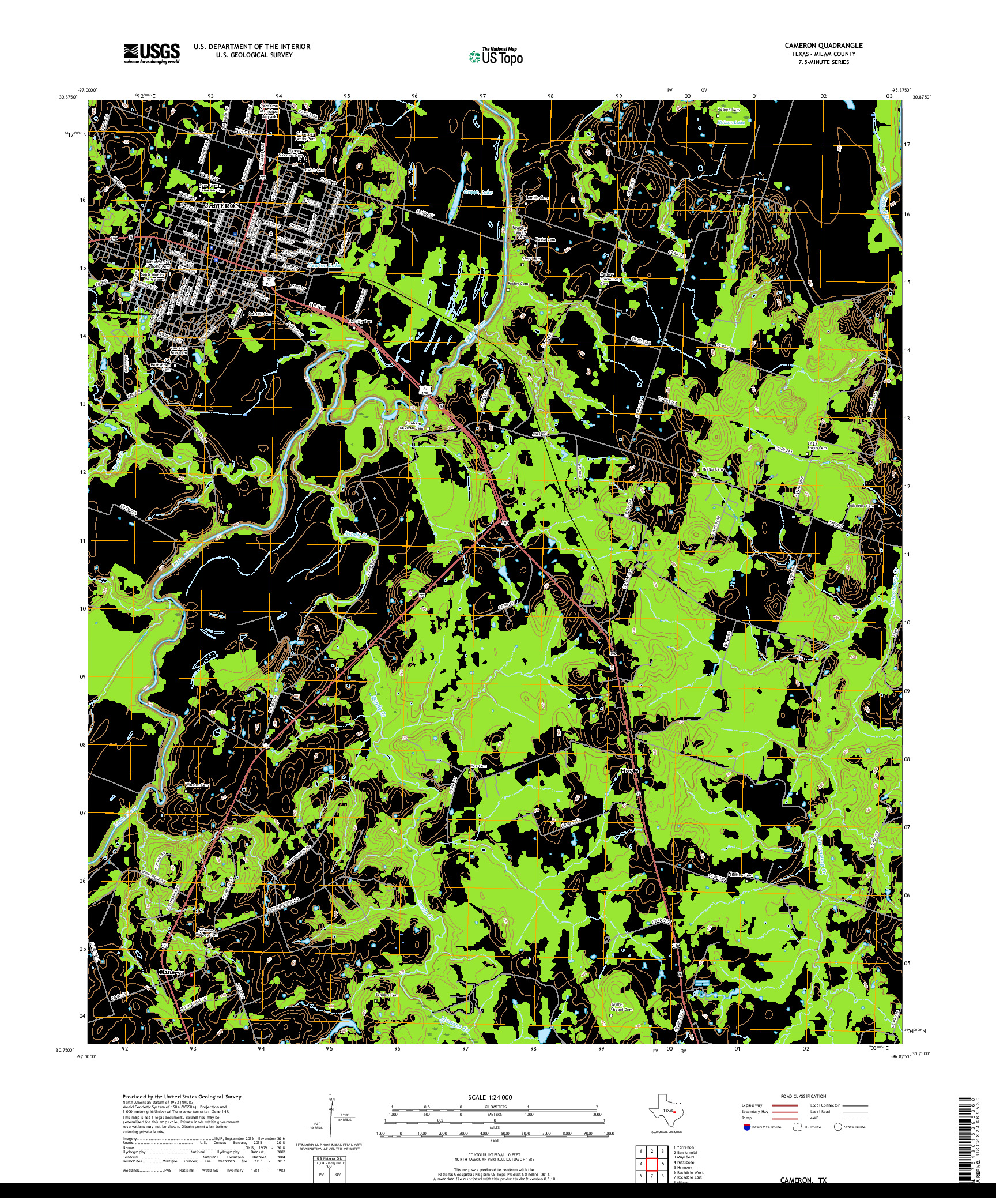 USGS US TOPO 7.5-MINUTE MAP FOR CAMERON, TX 2019