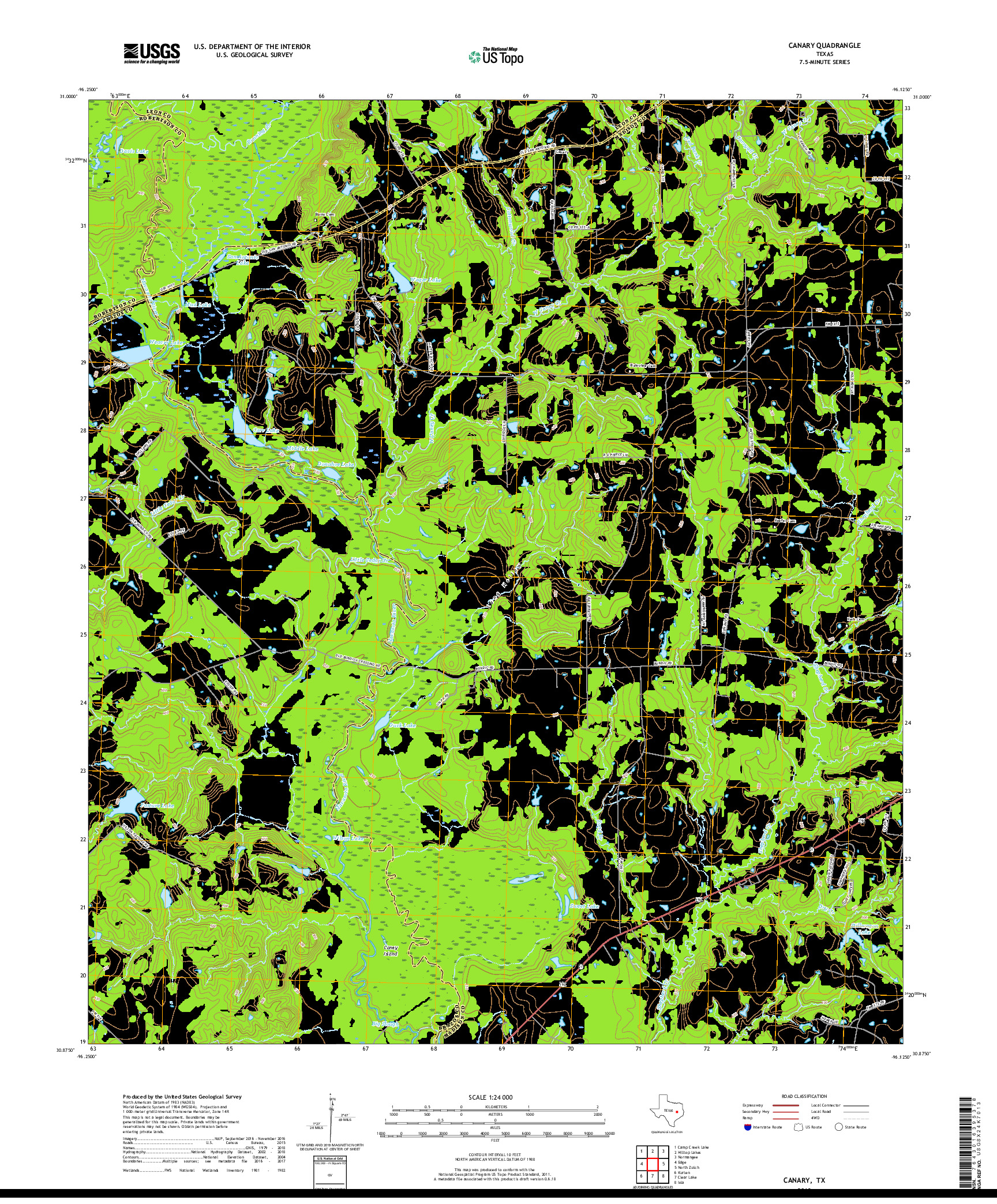 USGS US TOPO 7.5-MINUTE MAP FOR CANARY, TX 2019