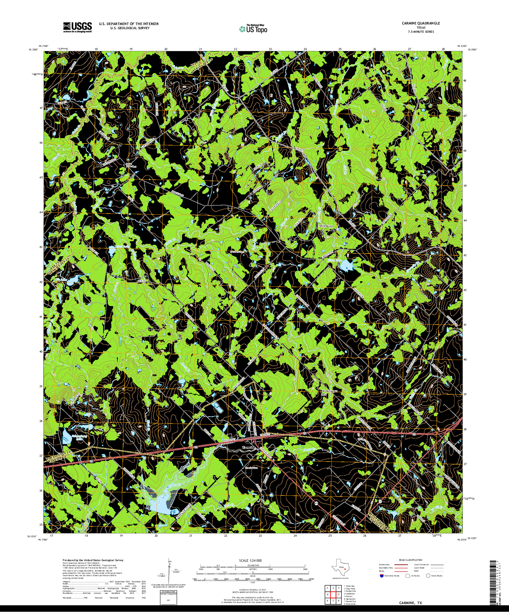 USGS US TOPO 7.5-MINUTE MAP FOR CARMINE, TX 2019