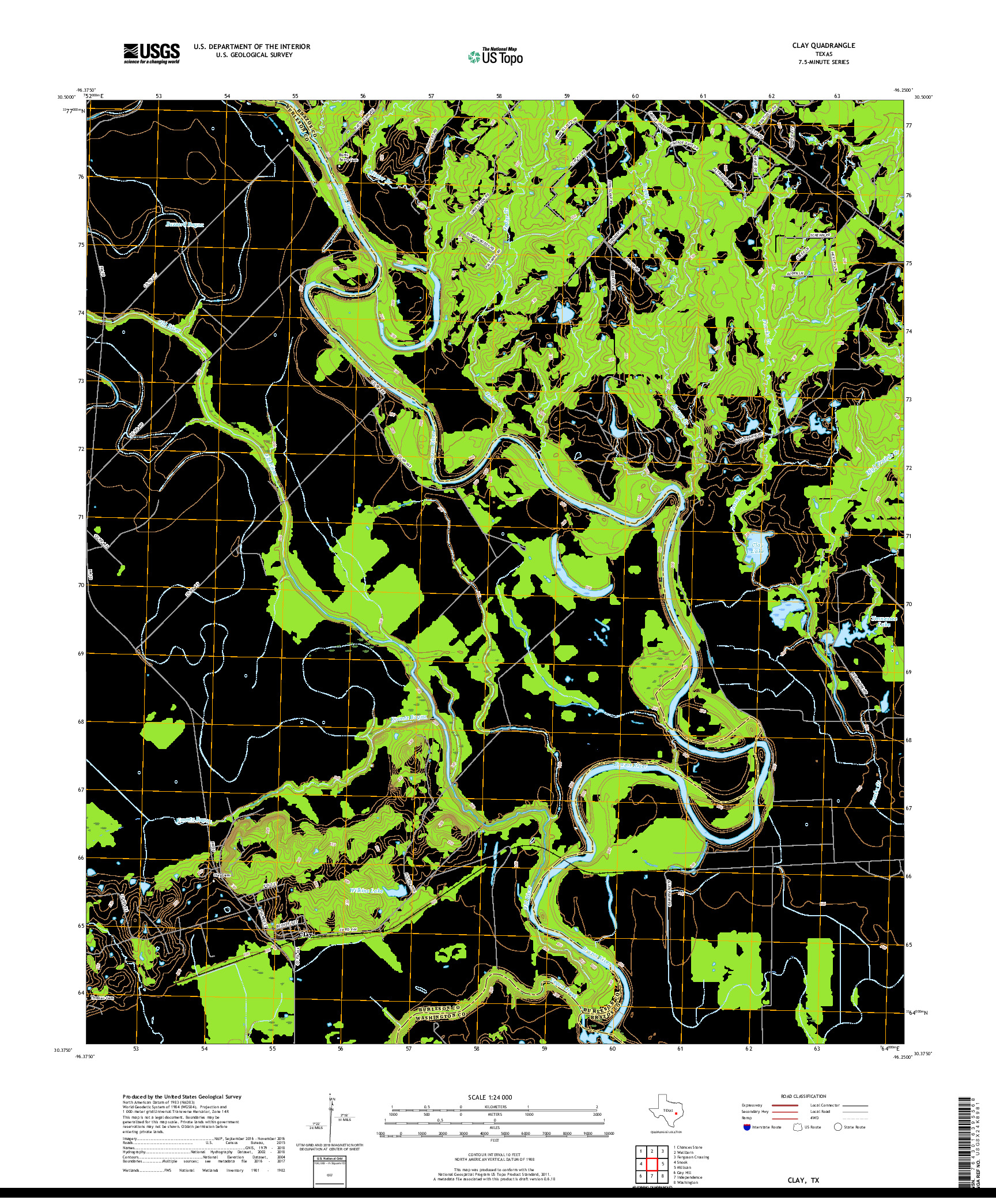 USGS US TOPO 7.5-MINUTE MAP FOR CLAY, TX 2019