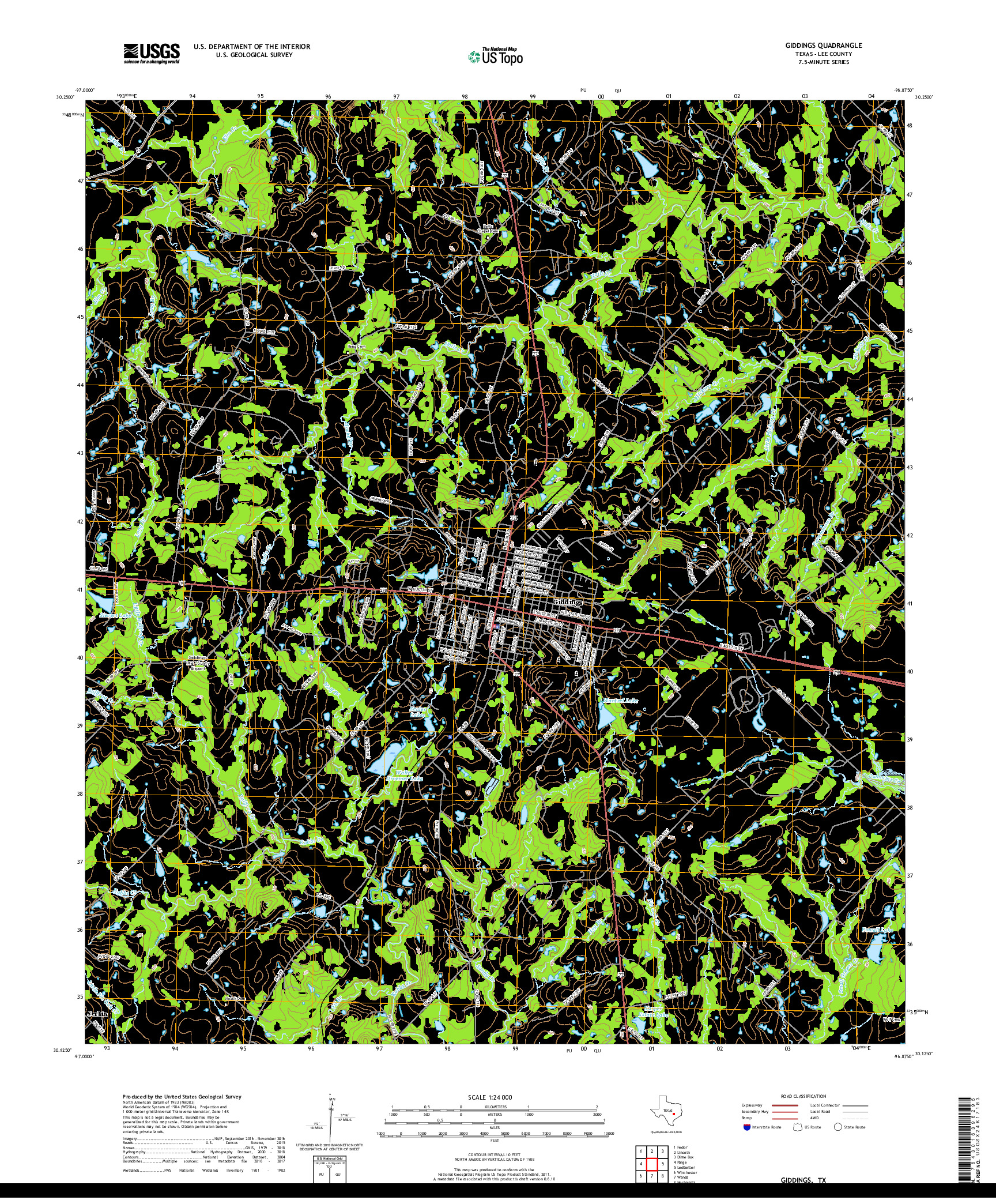 USGS US TOPO 7.5-MINUTE MAP FOR GIDDINGS, TX 2019