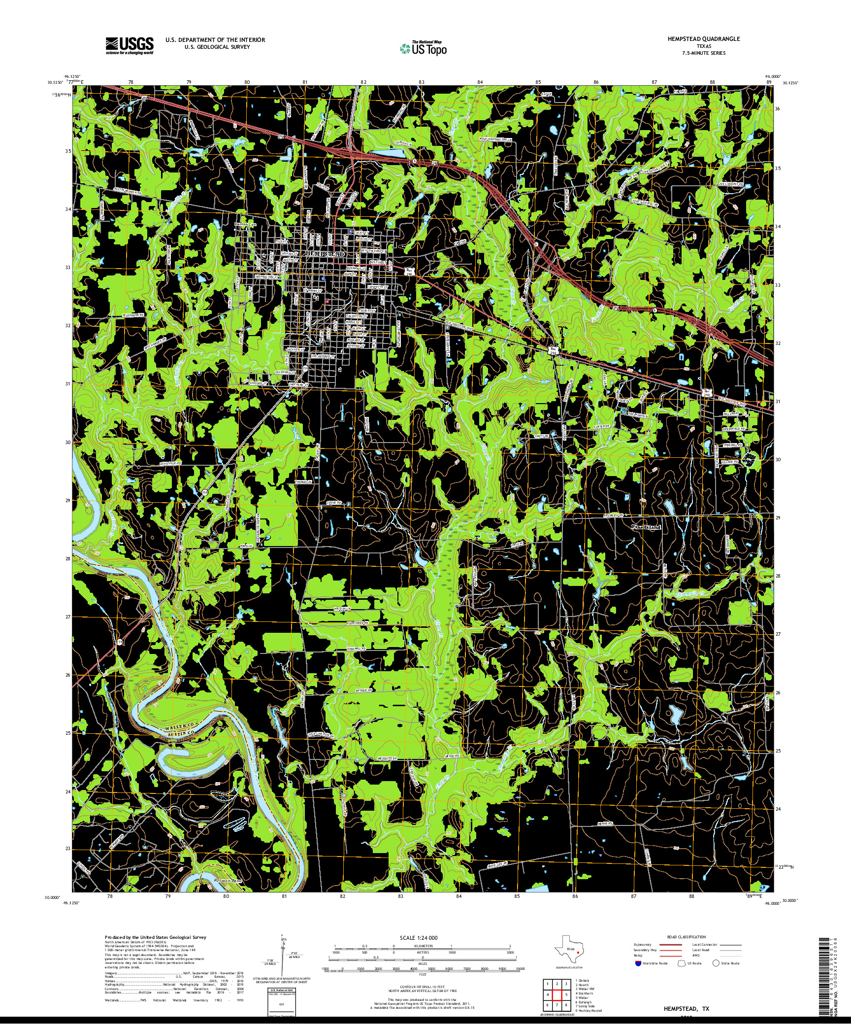 USGS US TOPO 7.5-MINUTE MAP FOR HEMPSTEAD, TX 2019