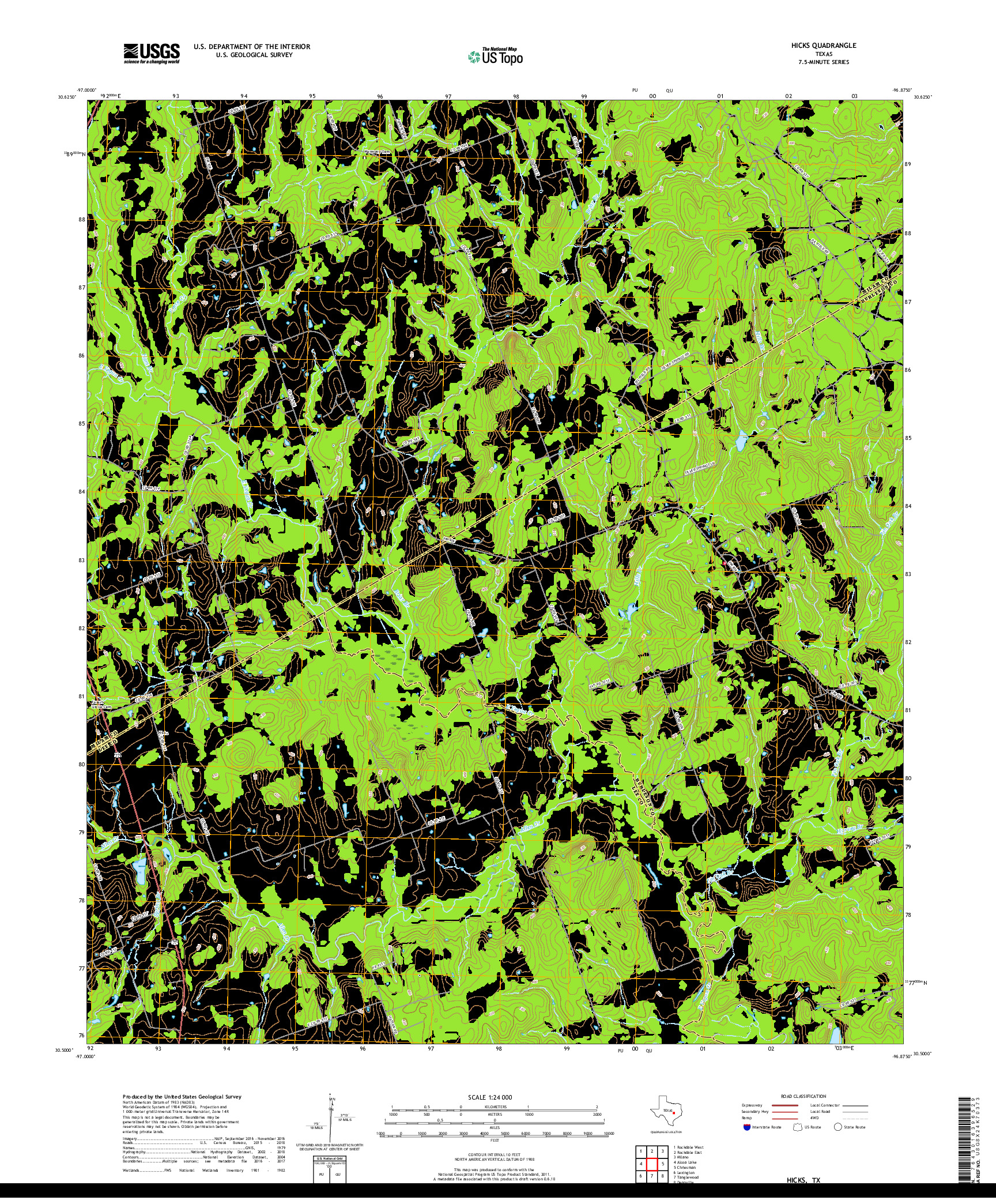 USGS US TOPO 7.5-MINUTE MAP FOR HICKS, TX 2019