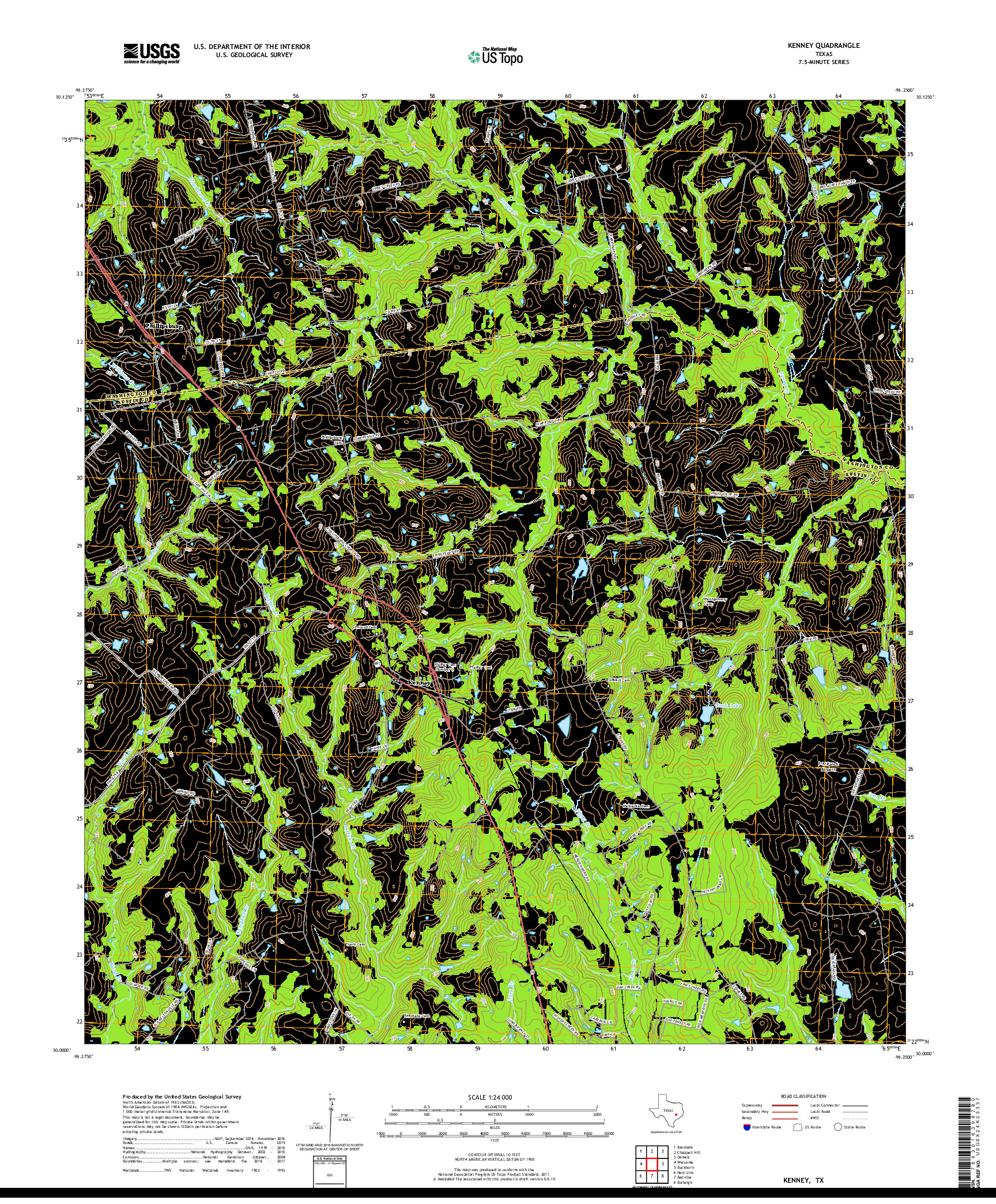 USGS US TOPO 7.5-MINUTE MAP FOR KENNEY, TX 2019