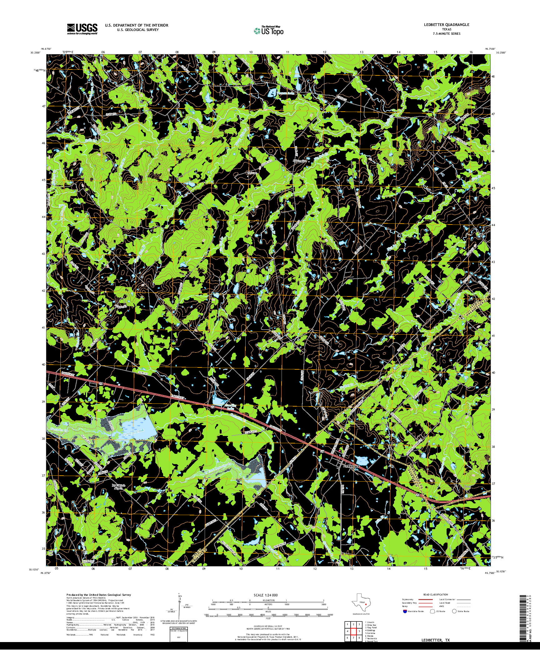 USGS US TOPO 7.5-MINUTE MAP FOR LEDBETTER, TX 2019