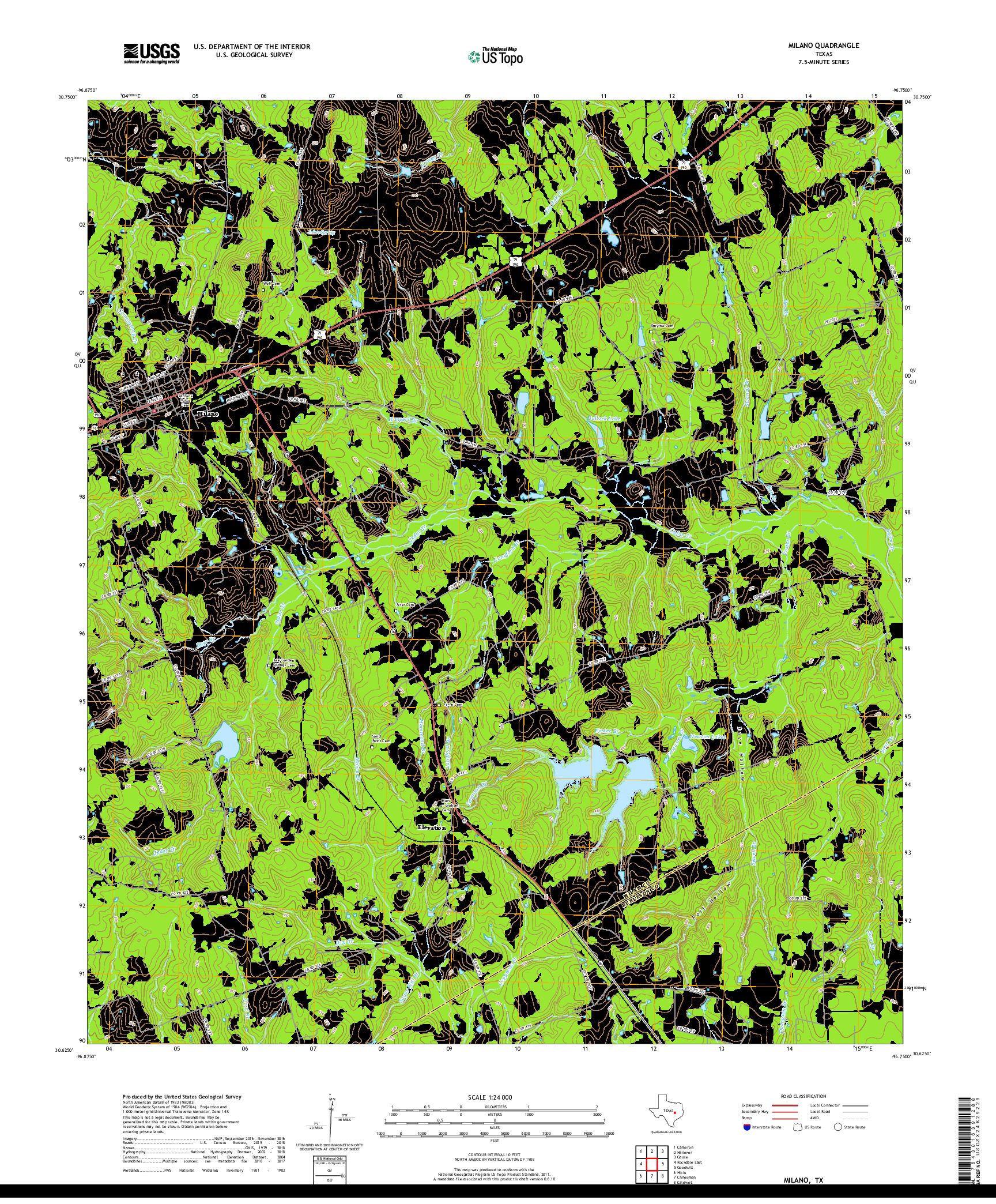 USGS US TOPO 7.5-MINUTE MAP FOR MILANO, TX 2019