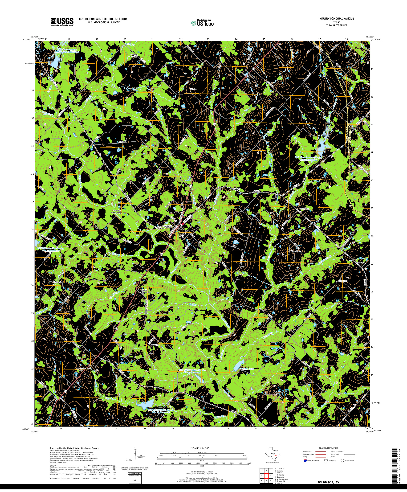 USGS US TOPO 7.5-MINUTE MAP FOR ROUND TOP, TX 2019