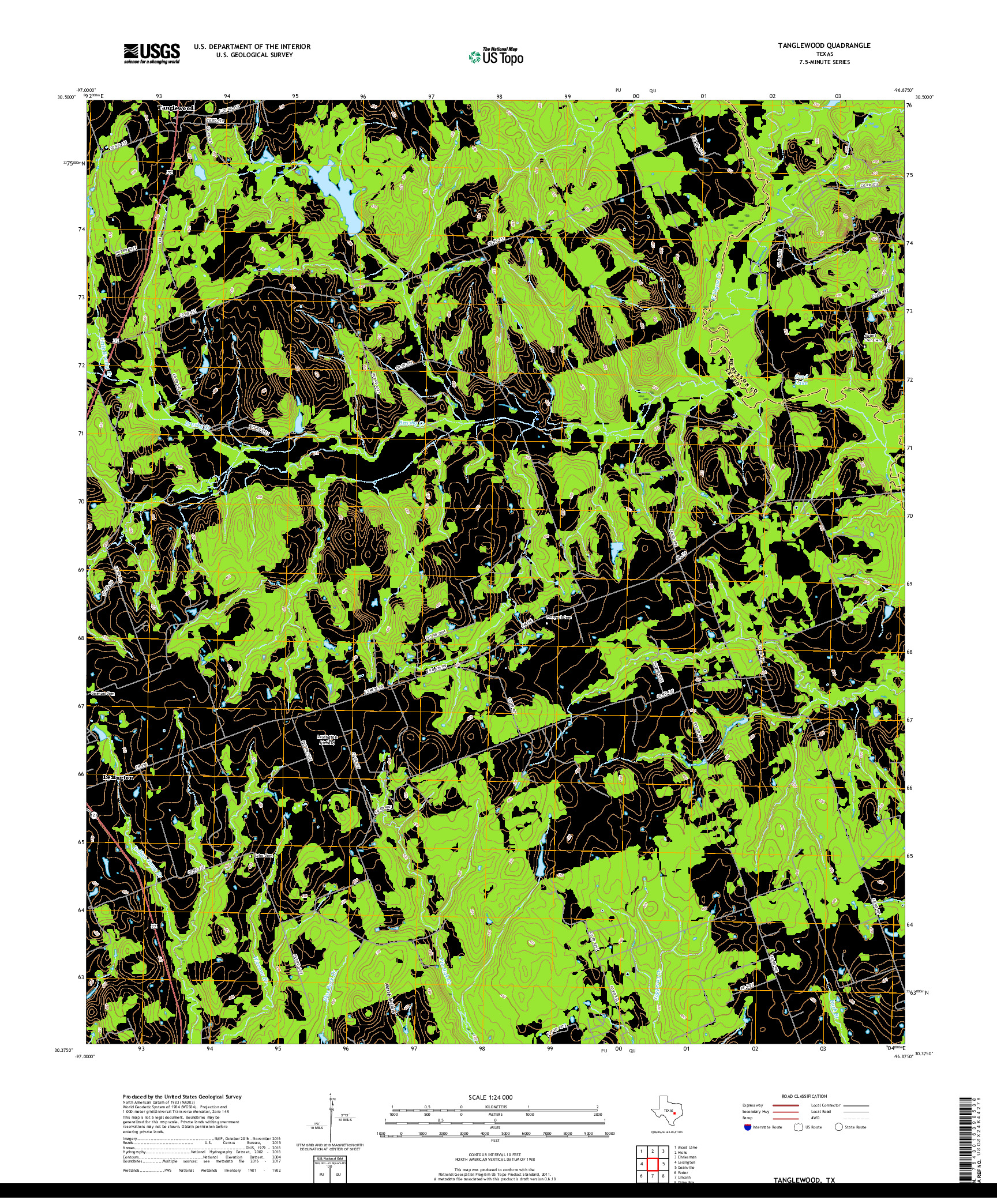 USGS US TOPO 7.5-MINUTE MAP FOR TANGLEWOOD, TX 2019