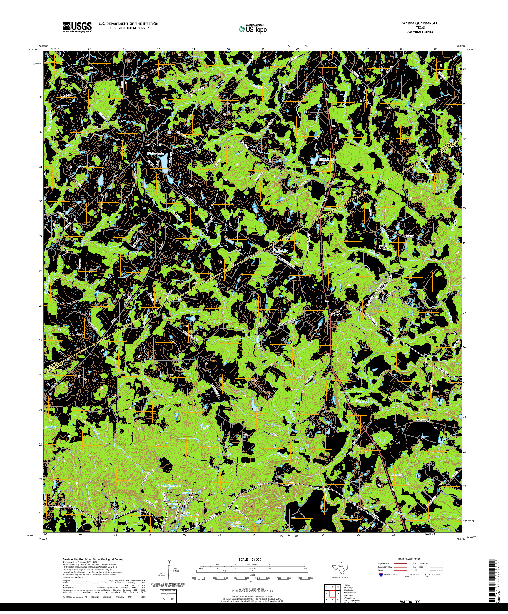 USGS US TOPO 7.5-MINUTE MAP FOR WARDA, TX 2019