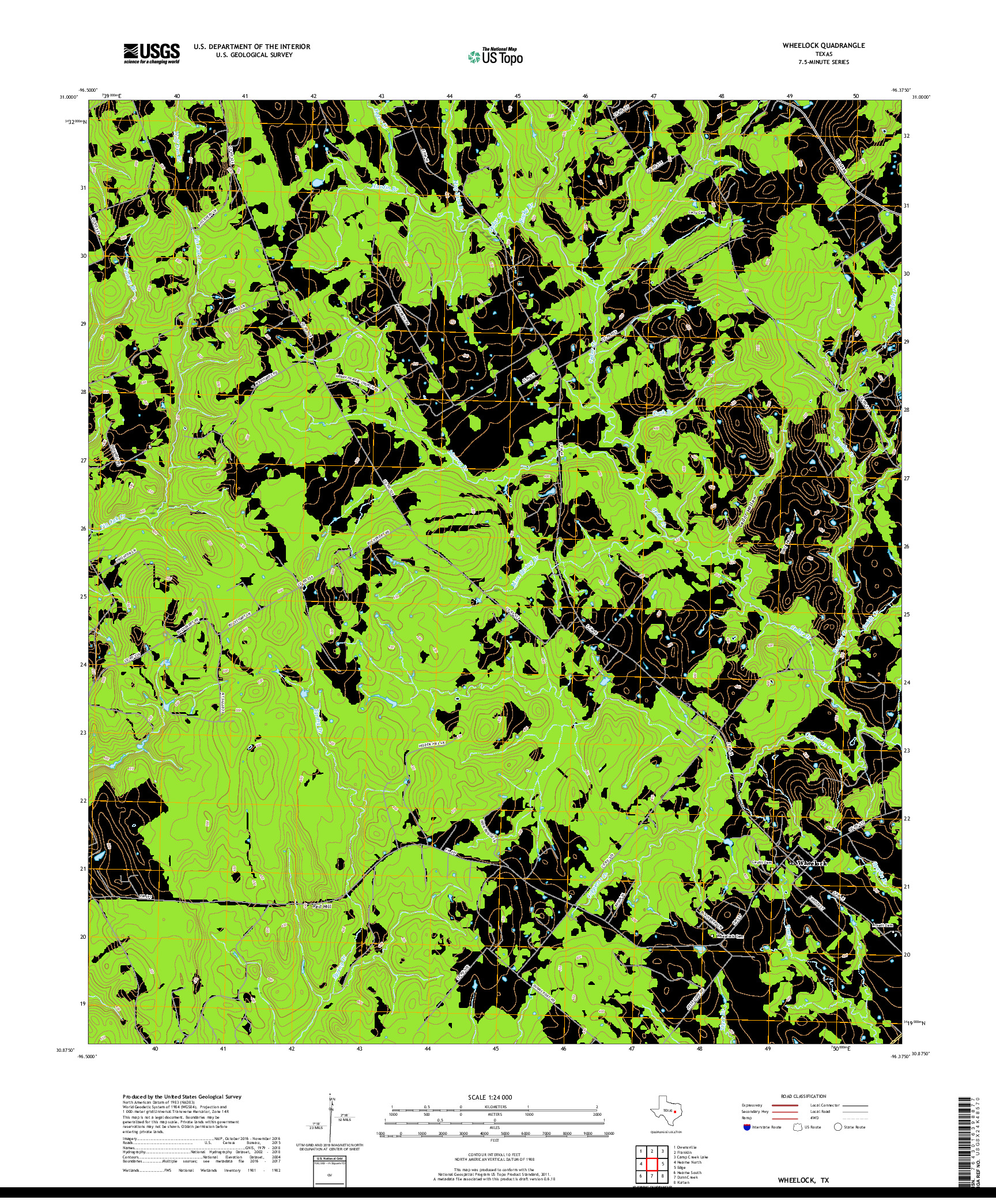 USGS US TOPO 7.5-MINUTE MAP FOR WHEELOCK, TX 2019