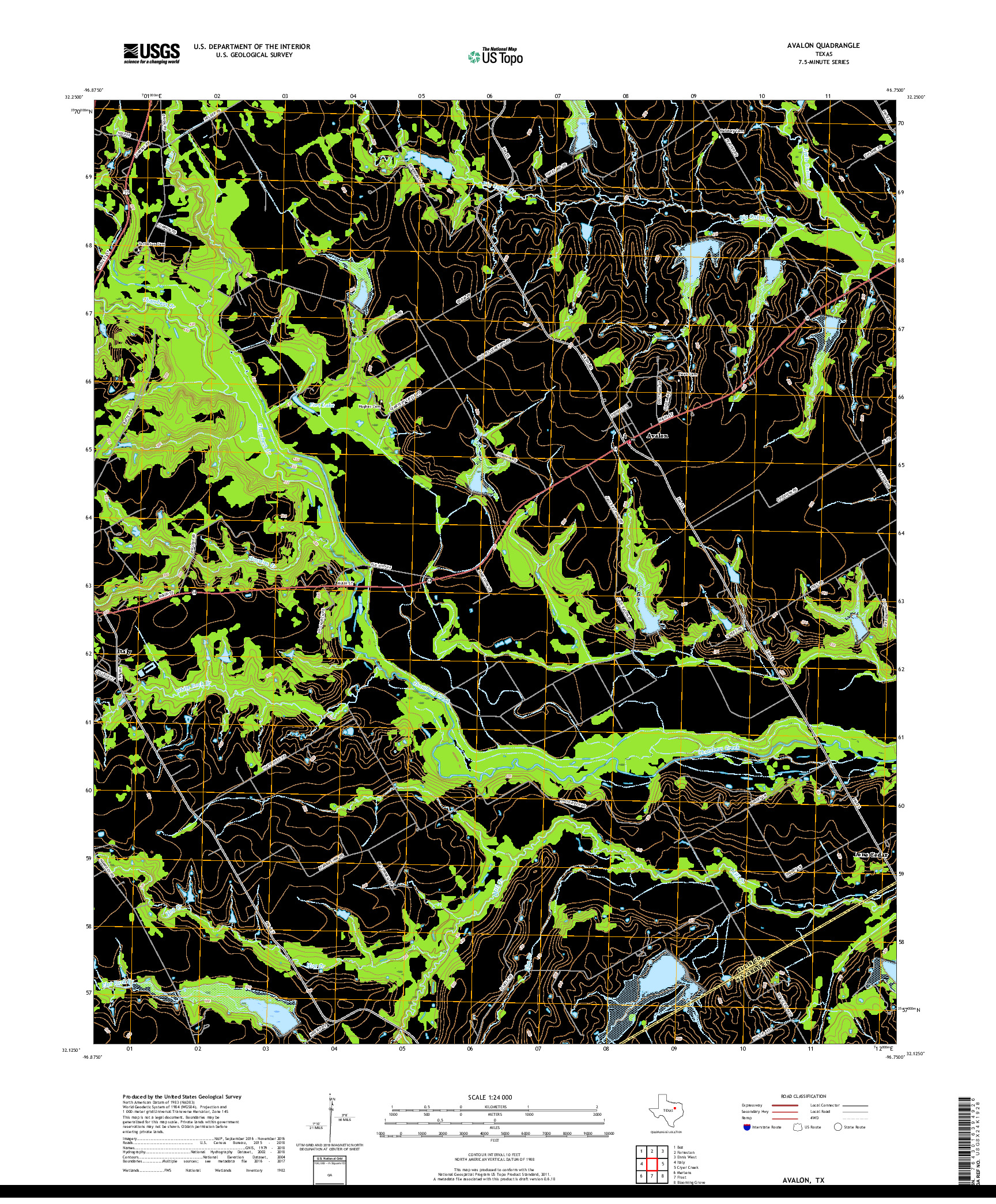 USGS US TOPO 7.5-MINUTE MAP FOR AVALON, TX 2019