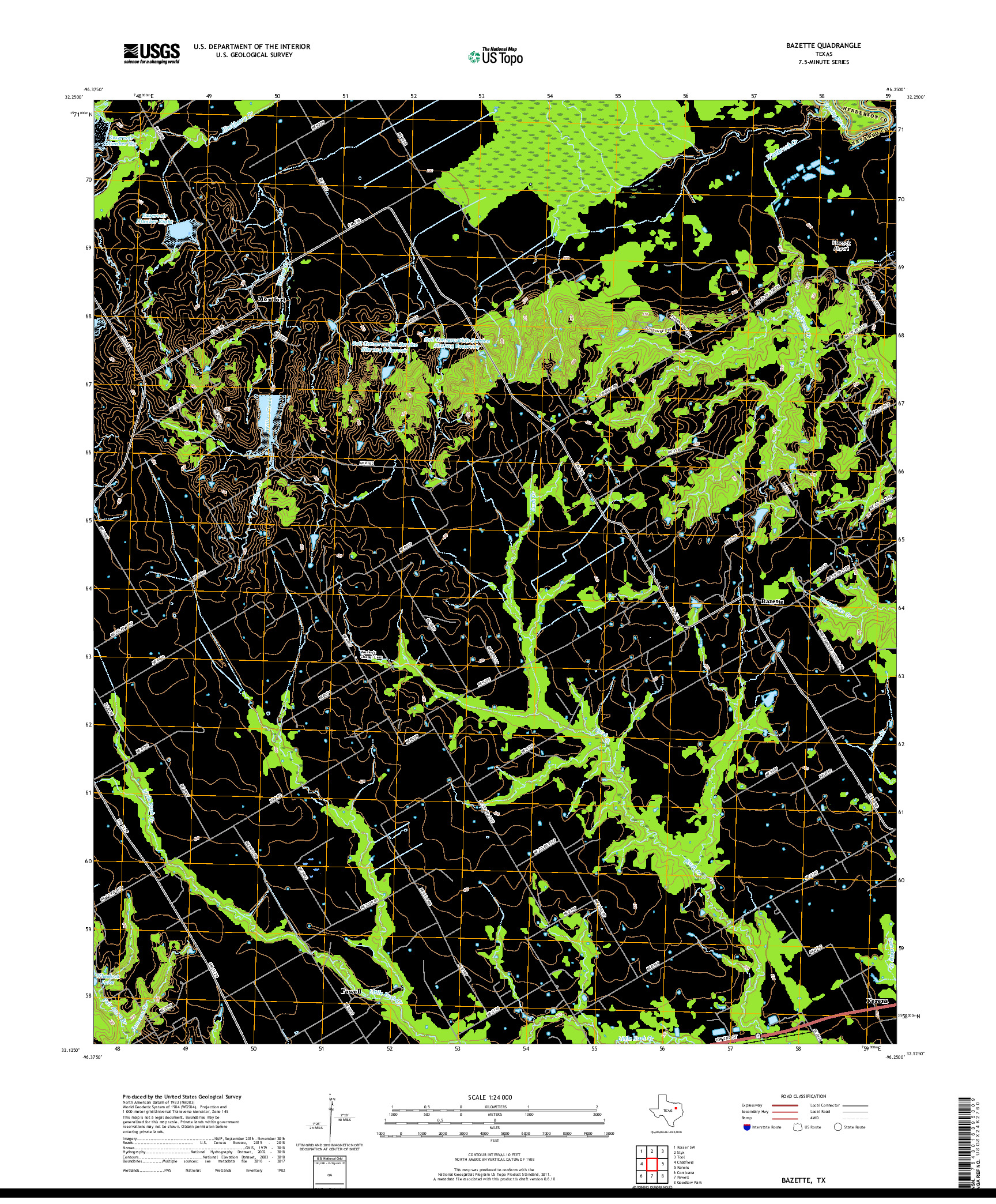 USGS US TOPO 7.5-MINUTE MAP FOR BAZETTE, TX 2019