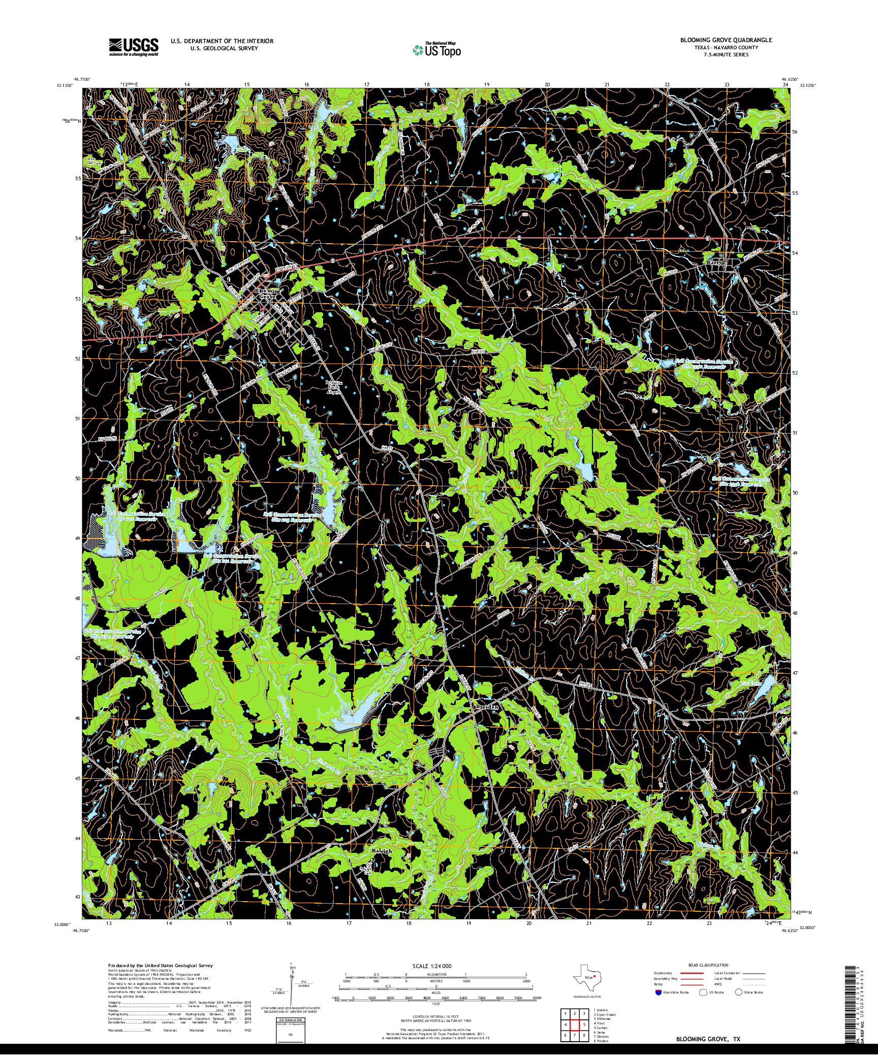 USGS US TOPO 7.5-MINUTE MAP FOR BLOOMING GROVE, TX 2019