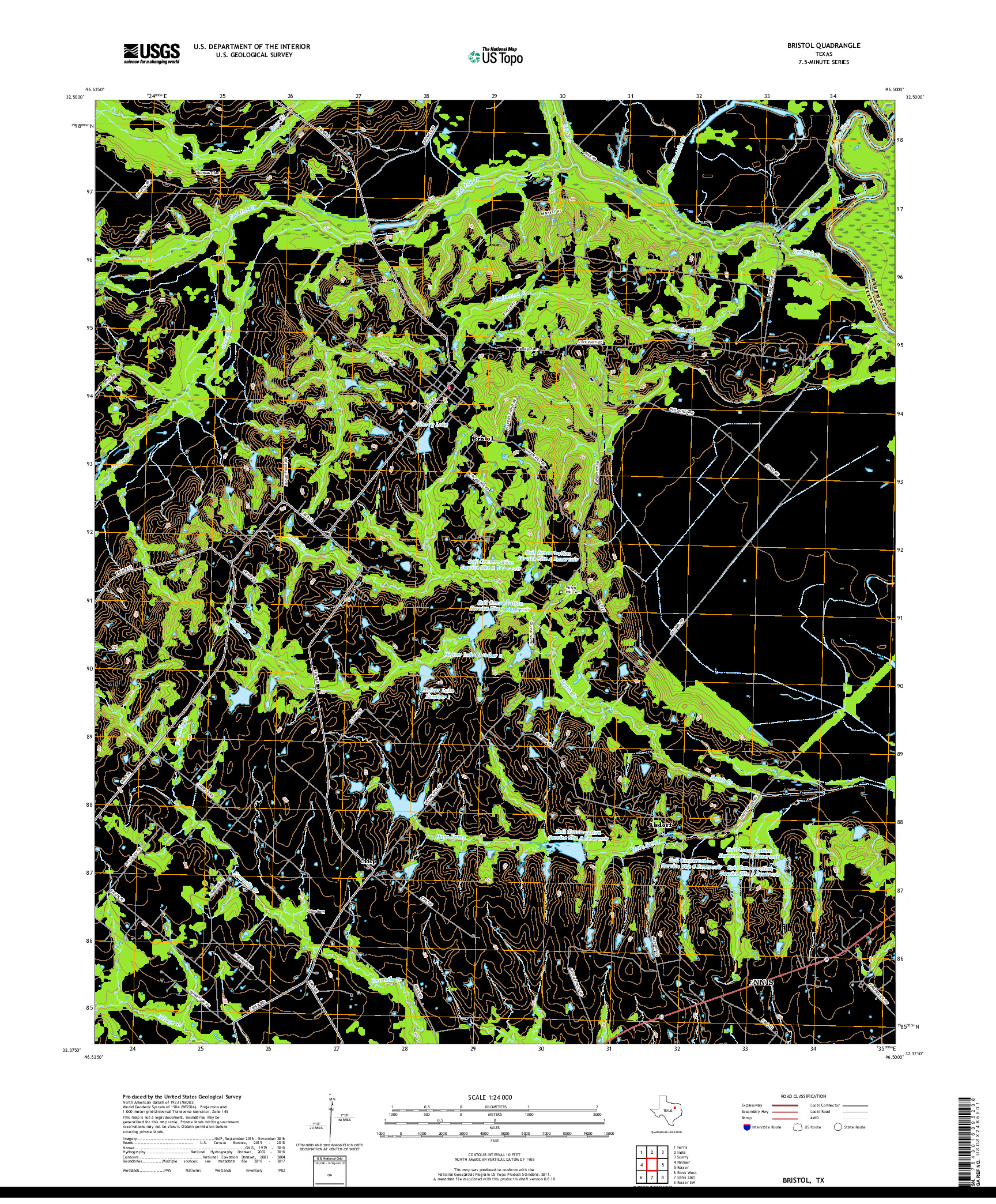 USGS US TOPO 7.5-MINUTE MAP FOR BRISTOL, TX 2019