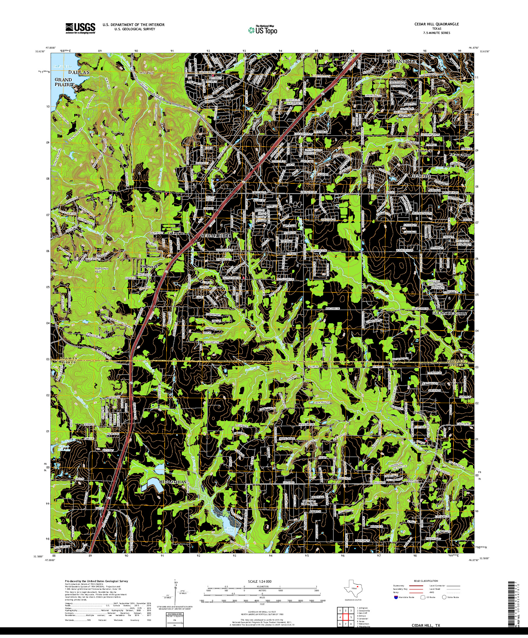 USGS US TOPO 7.5-MINUTE MAP FOR CEDAR HILL, TX 2019