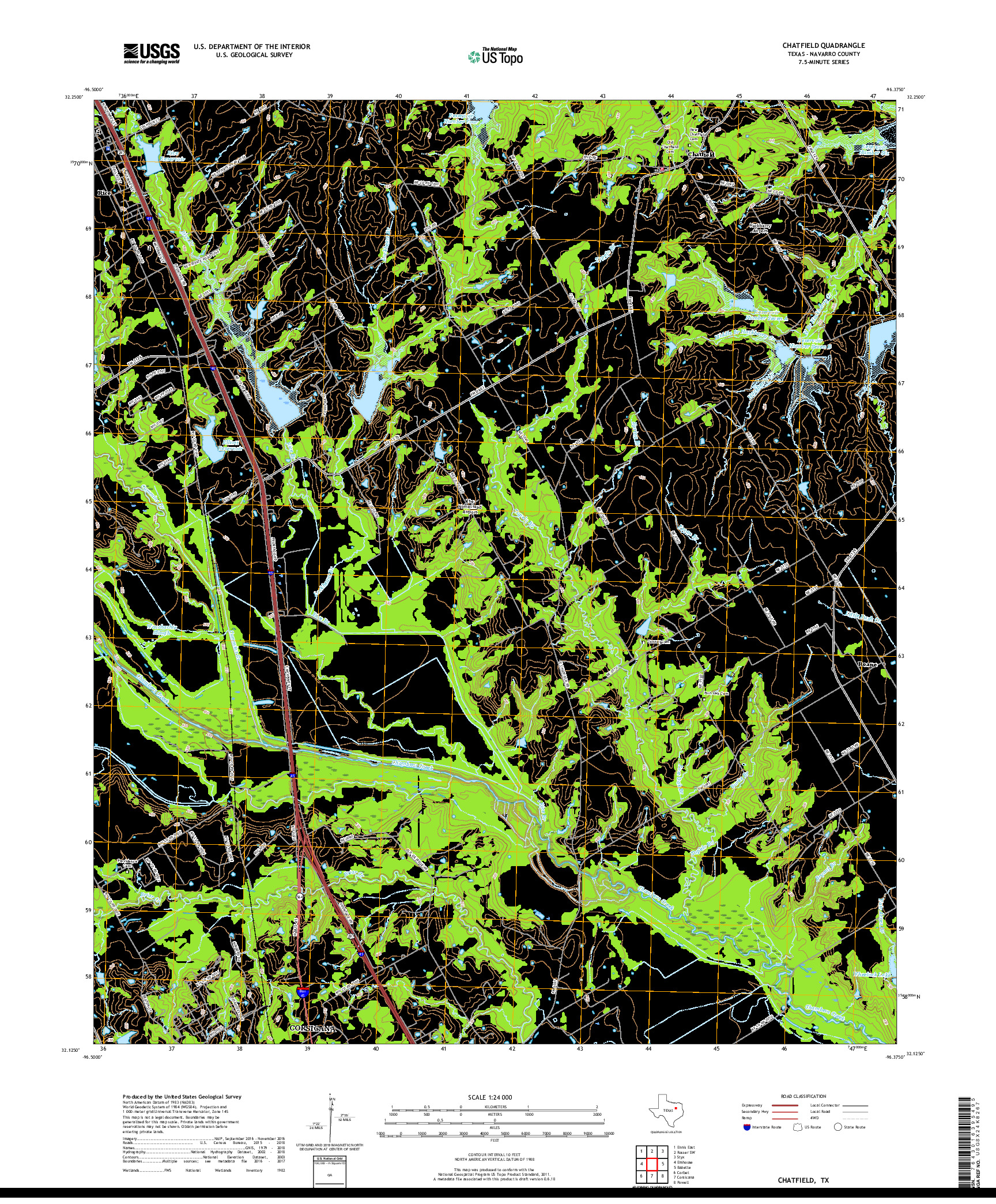 USGS US TOPO 7.5-MINUTE MAP FOR CHATFIELD, TX 2019