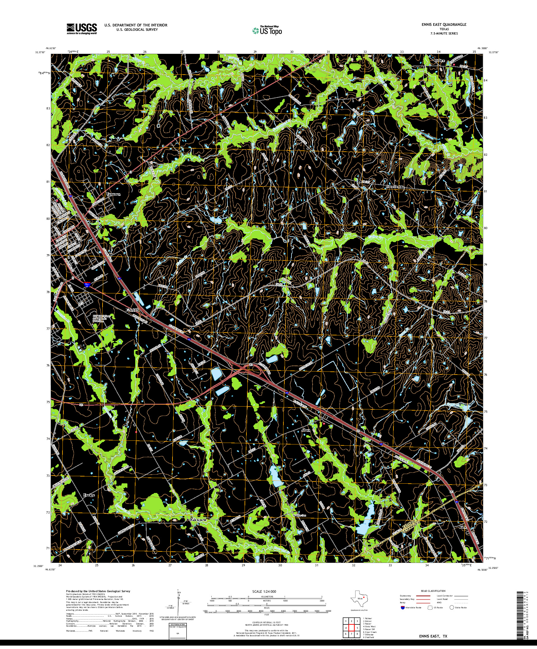 USGS US TOPO 7.5-MINUTE MAP FOR ENNIS EAST, TX 2019