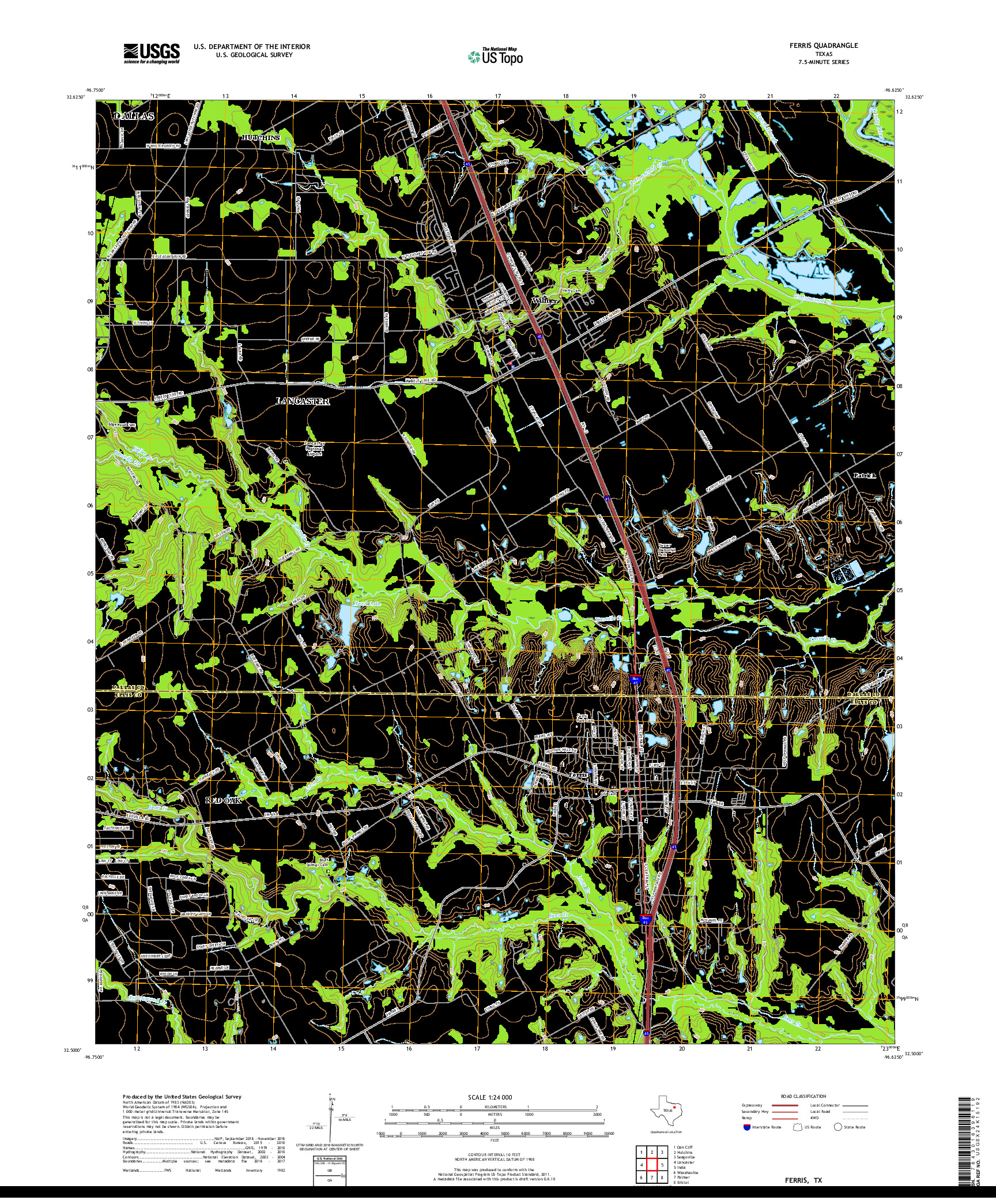 USGS US TOPO 7.5-MINUTE MAP FOR FERRIS, TX 2019