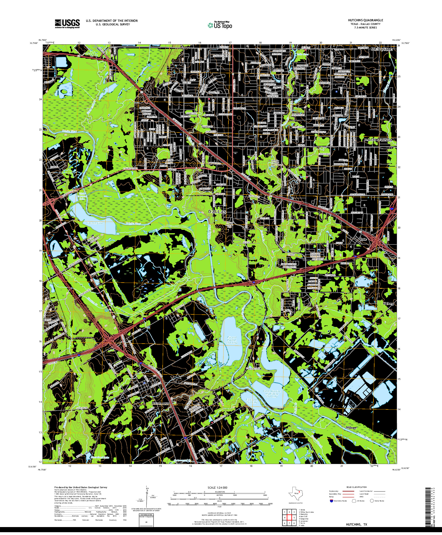 USGS US TOPO 7.5-MINUTE MAP FOR HUTCHINS, TX 2019