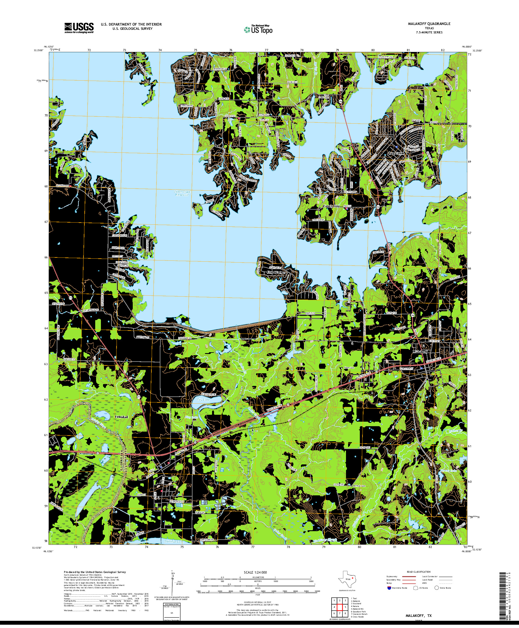 USGS US TOPO 7.5-MINUTE MAP FOR MALAKOFF, TX 2019