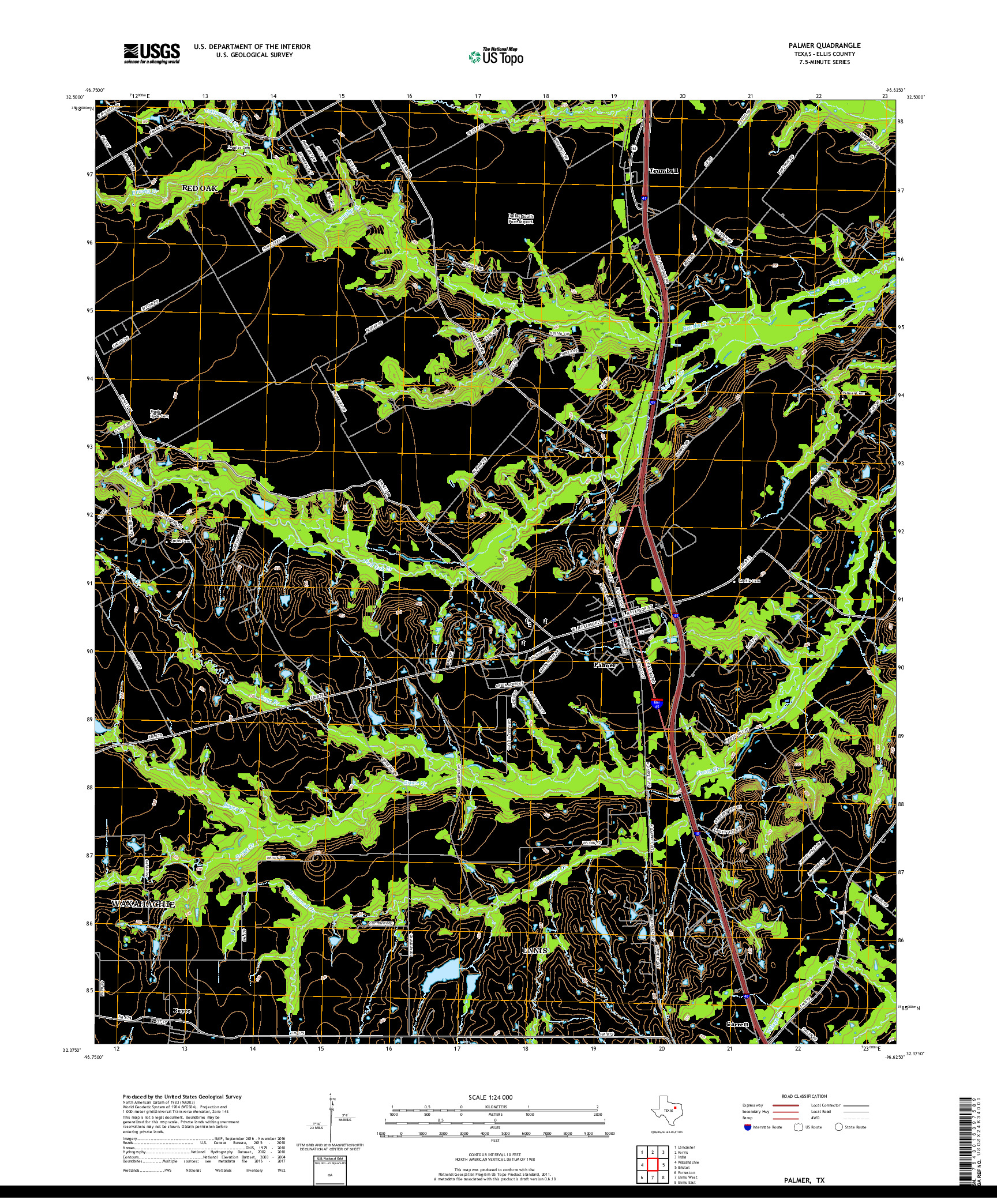 USGS US TOPO 7.5-MINUTE MAP FOR PALMER, TX 2019