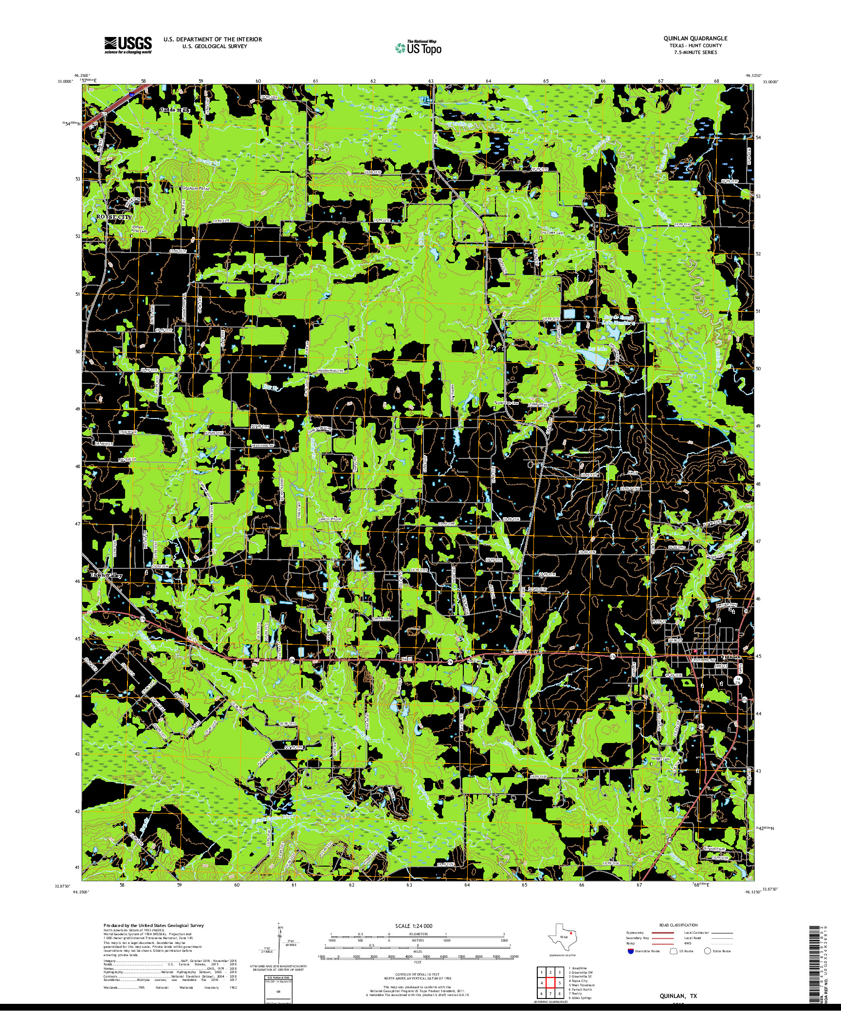 USGS US TOPO 7.5-MINUTE MAP FOR QUINLAN, TX 2019