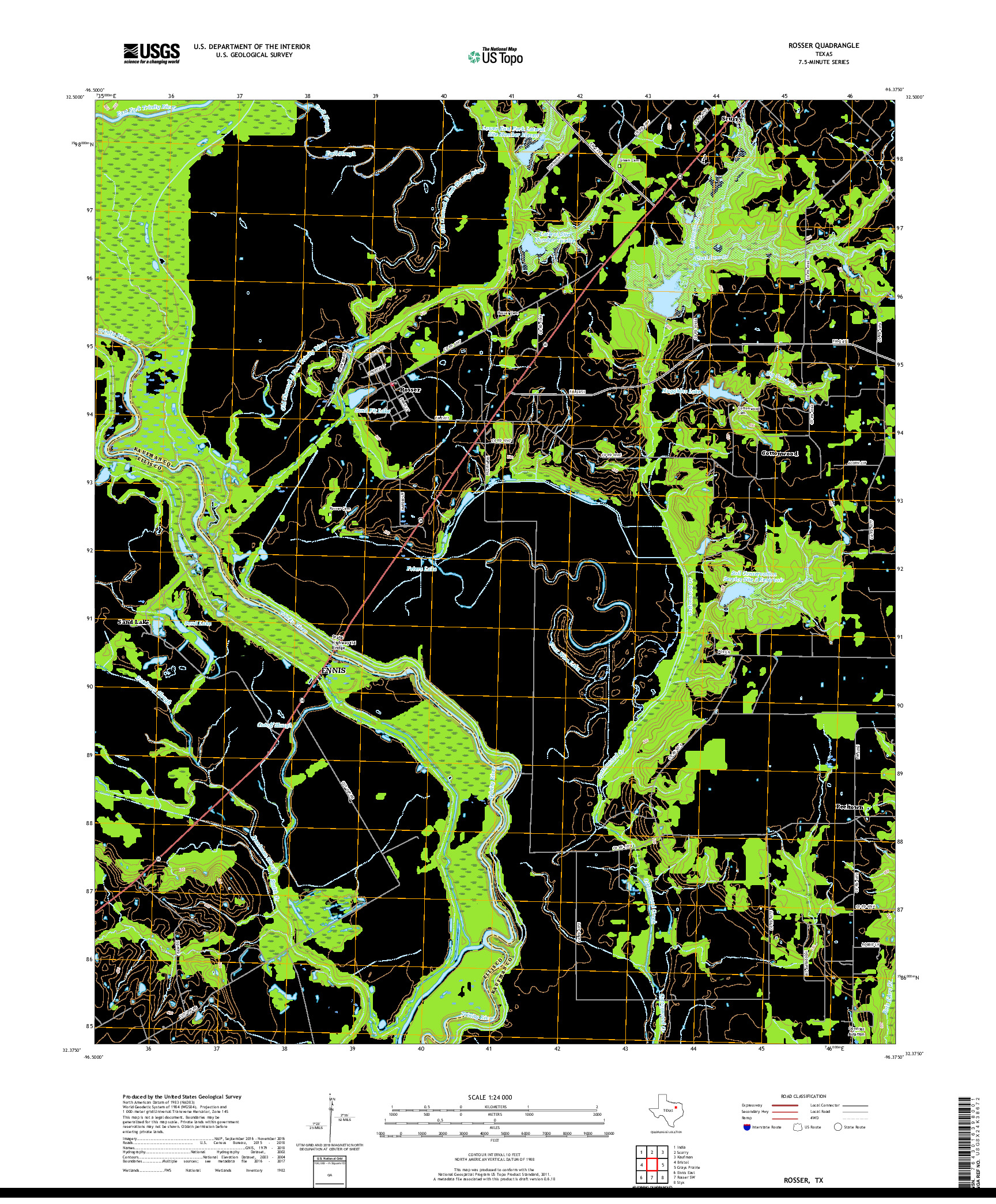 USGS US TOPO 7.5-MINUTE MAP FOR ROSSER, TX 2019