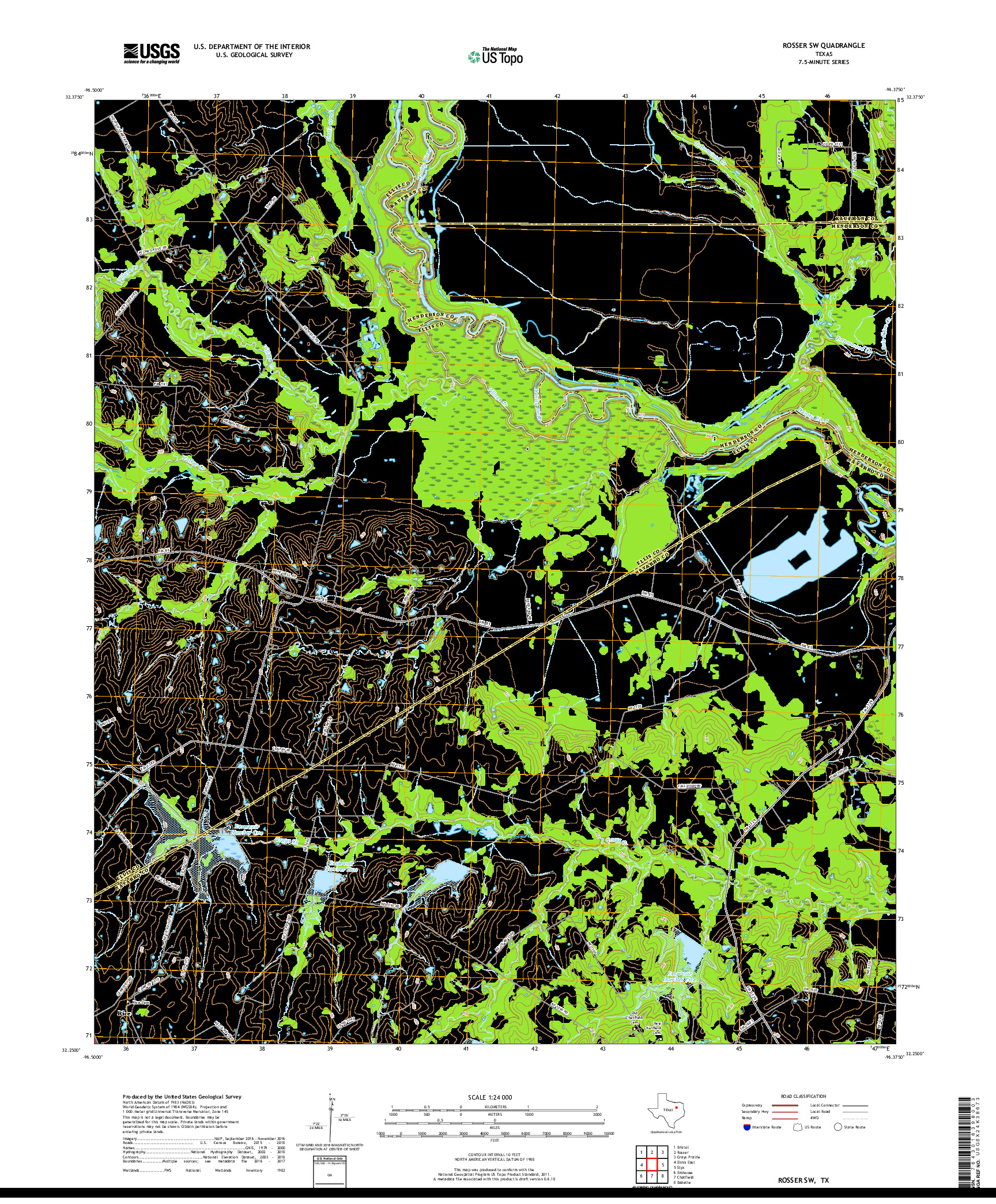 USGS US TOPO 7.5-MINUTE MAP FOR ROSSER SW, TX 2019