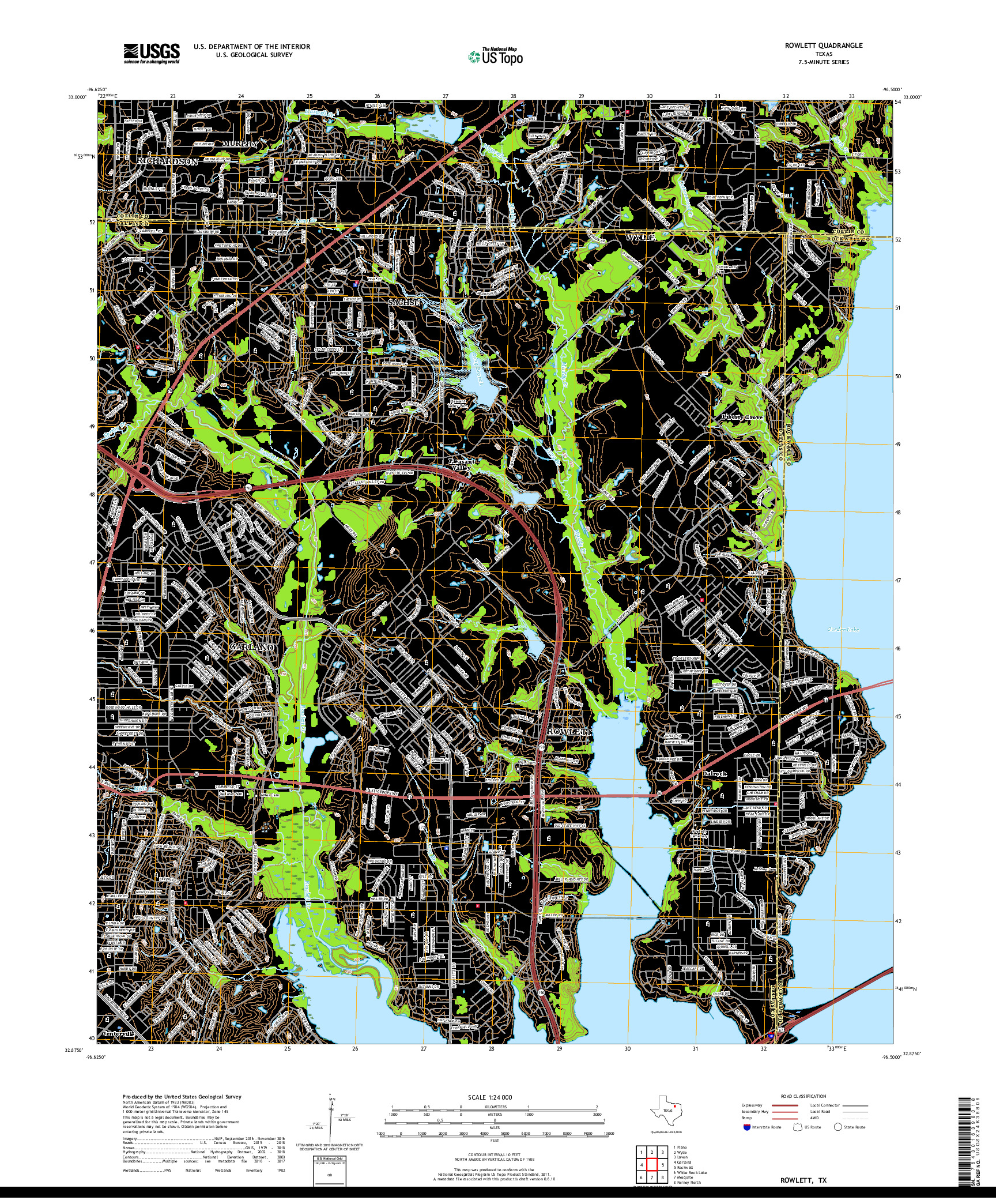 USGS US TOPO 7.5-MINUTE MAP FOR ROWLETT, TX 2019