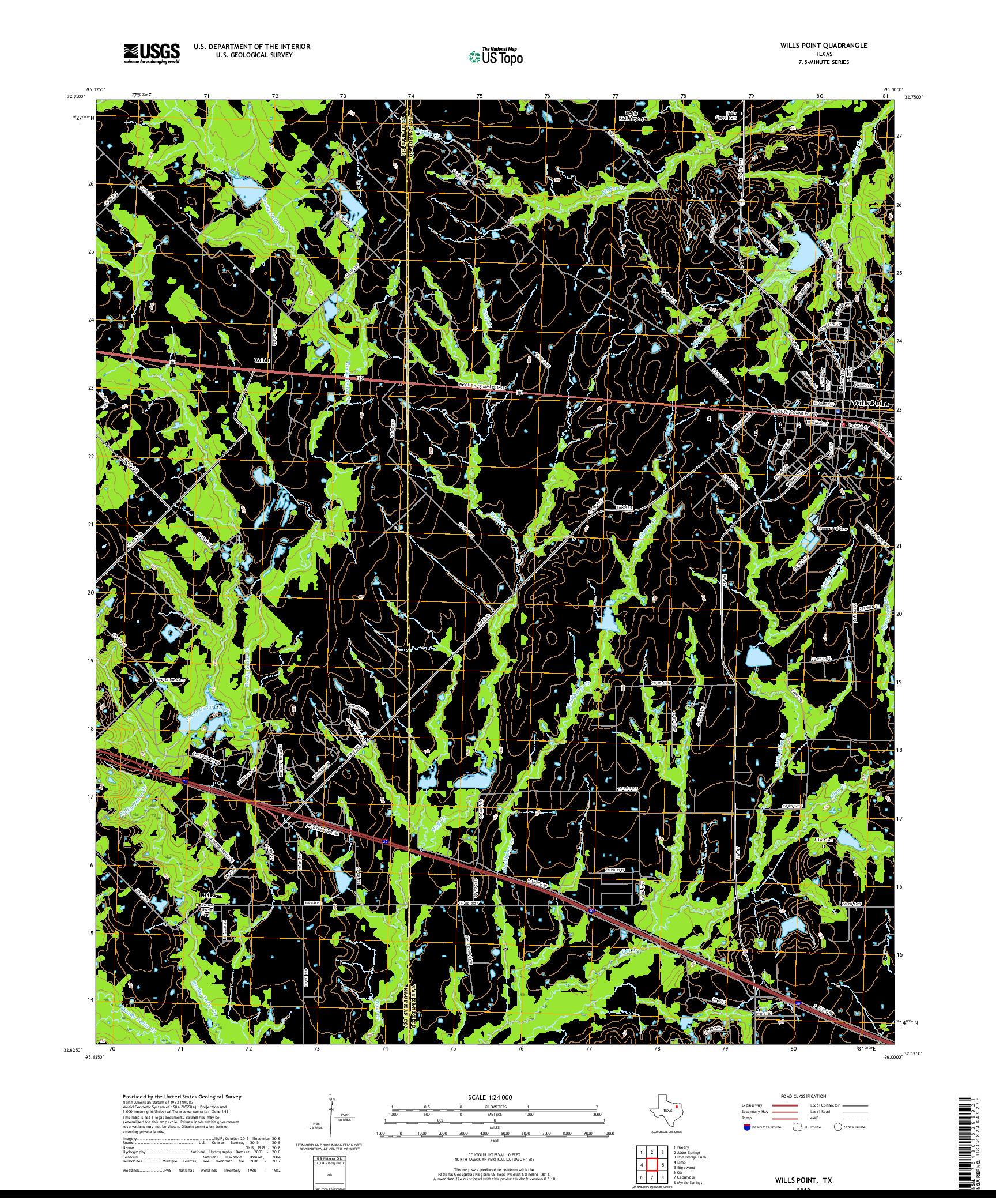 USGS US TOPO 7.5-MINUTE MAP FOR WILLS POINT, TX 2019