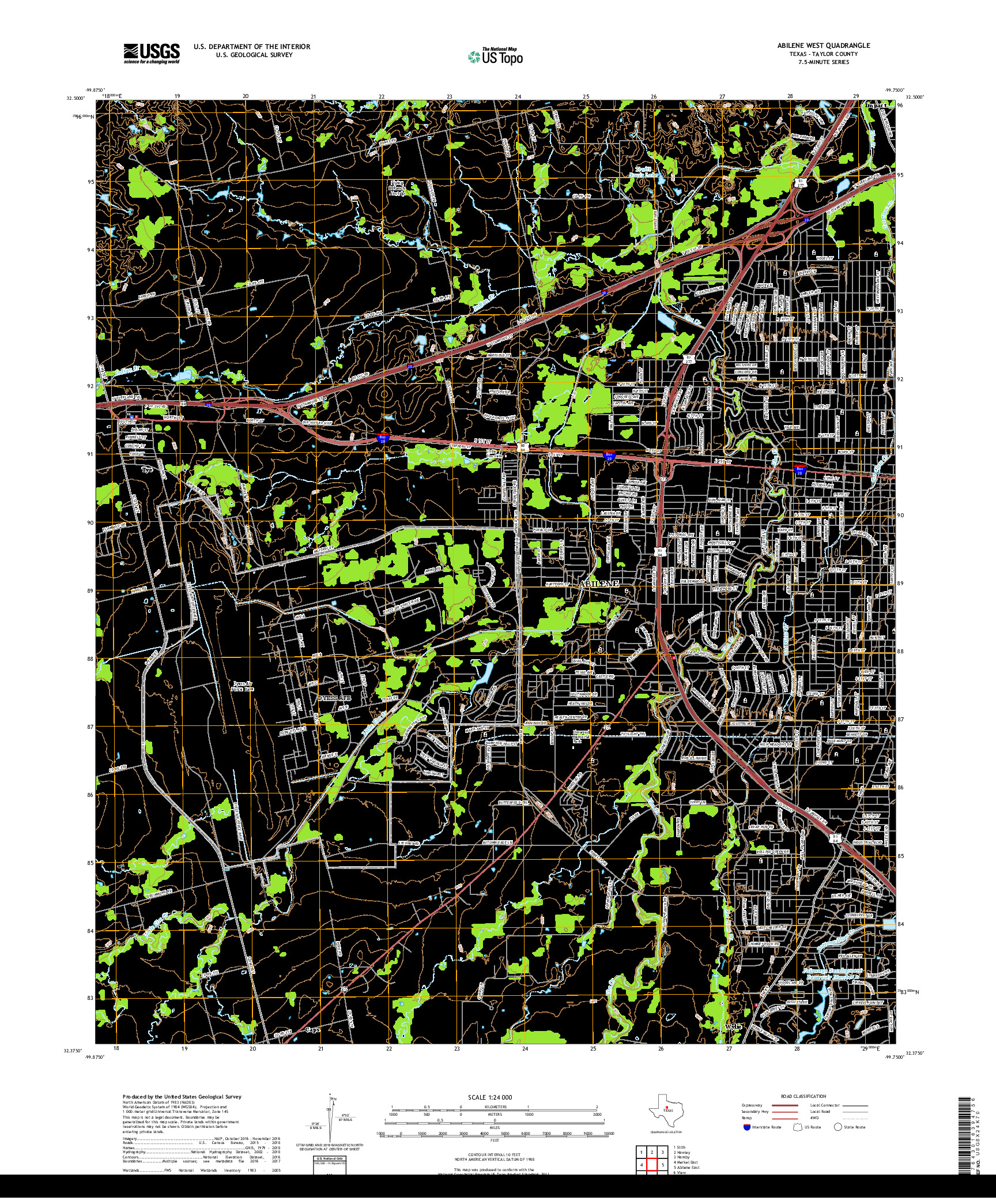 USGS US TOPO 7.5-MINUTE MAP FOR ABILENE WEST, TX 2019