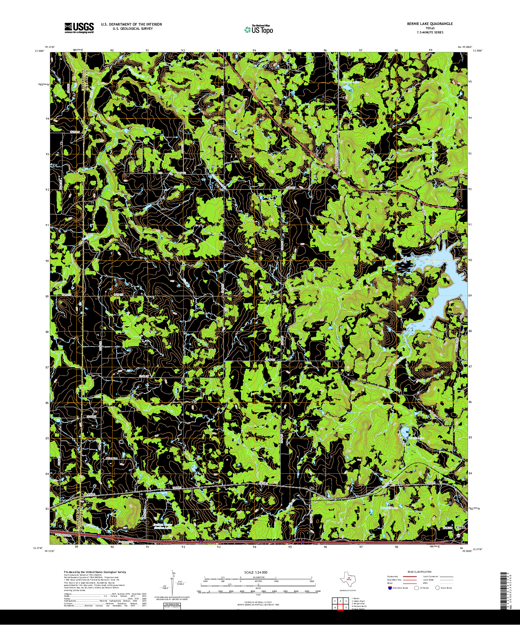 USGS US TOPO 7.5-MINUTE MAP FOR BERNIE LAKE, TX 2019