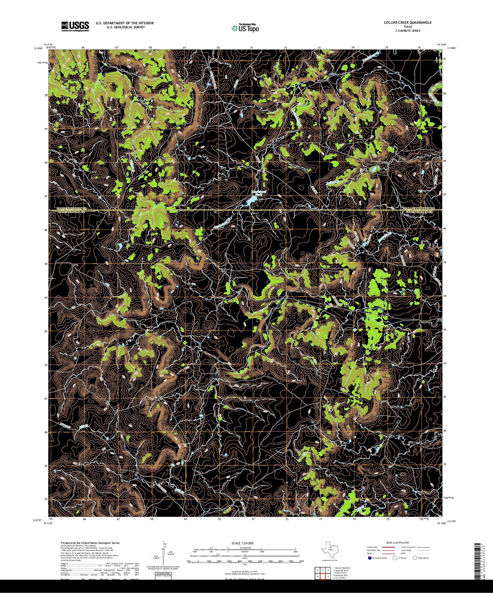 USGS US TOPO 7.5-MINUTE MAP FOR COLLINS CREEK, TX 2019