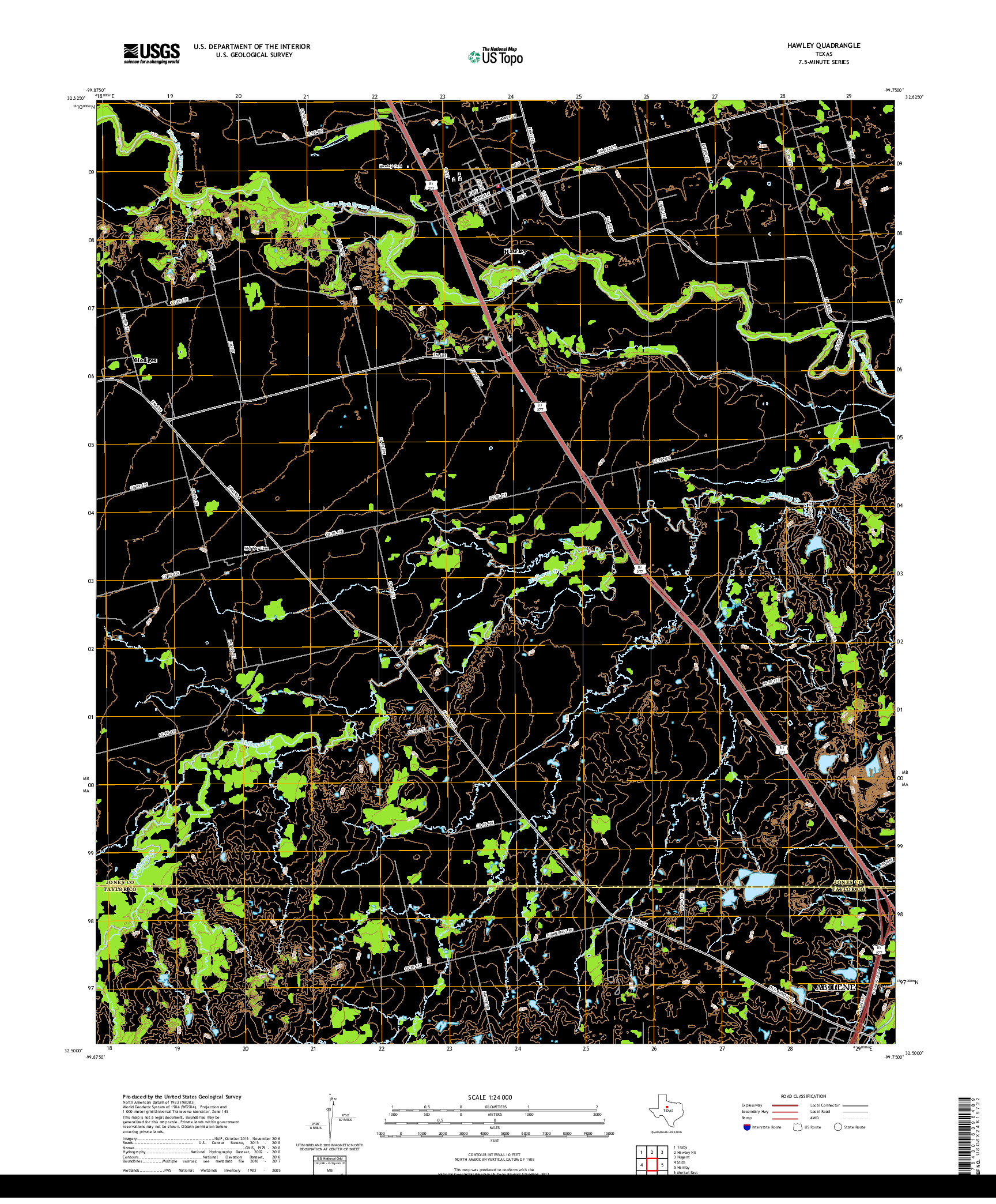 USGS US TOPO 7.5-MINUTE MAP FOR HAWLEY, TX 2019